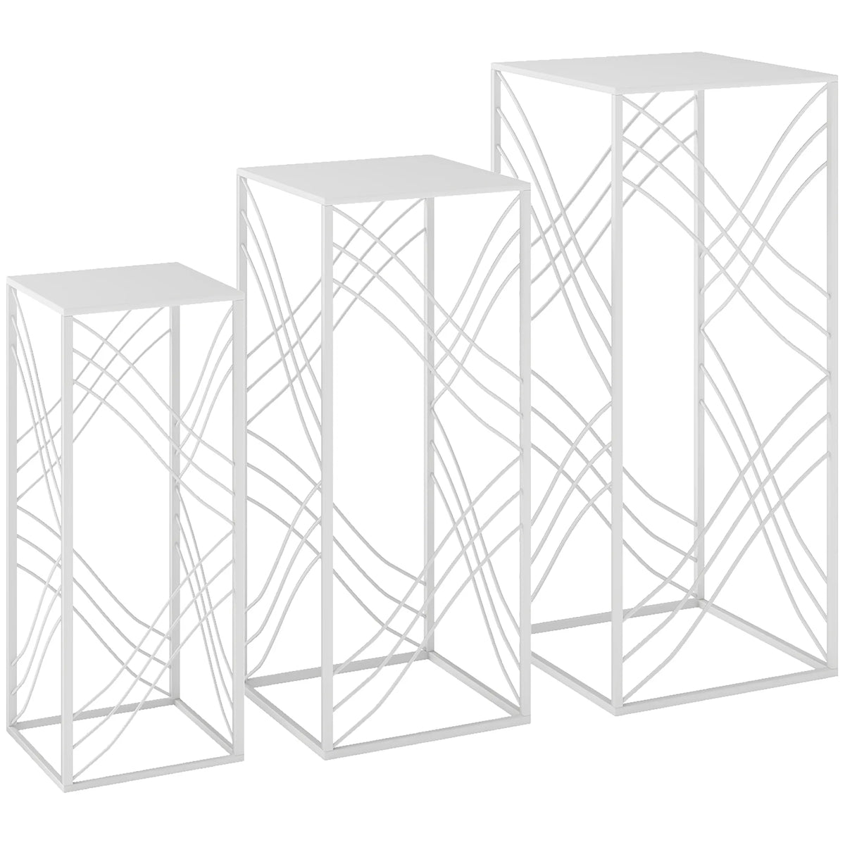 Gėlių stovas metalinis 3 vnt. 50/60/70 cm aukščio balta