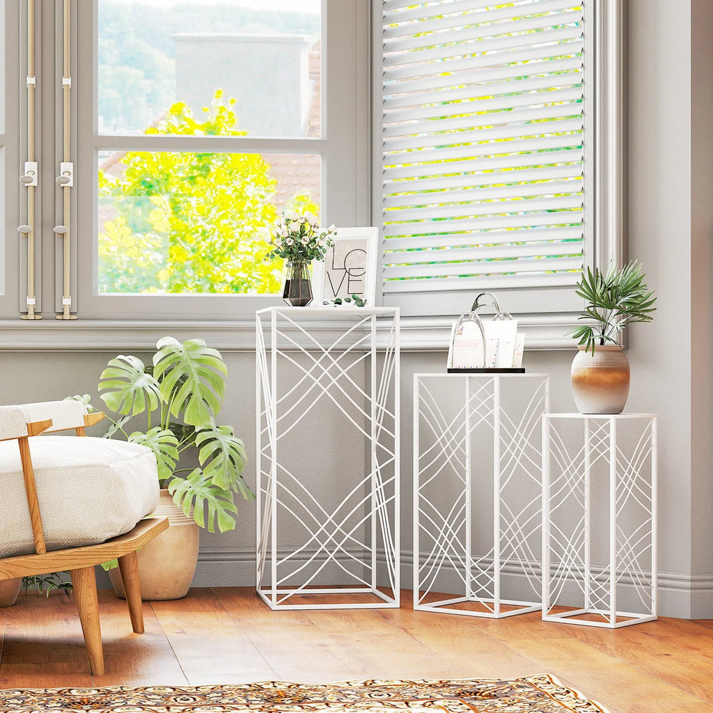 Gėlių stovas metalinis 3 vnt. 50/60/70 cm aukščio balta