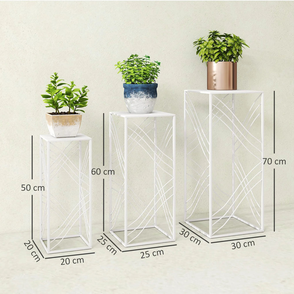 Gėlių stovas metalinis 3 vnt. 50/60/70 cm aukščio balta