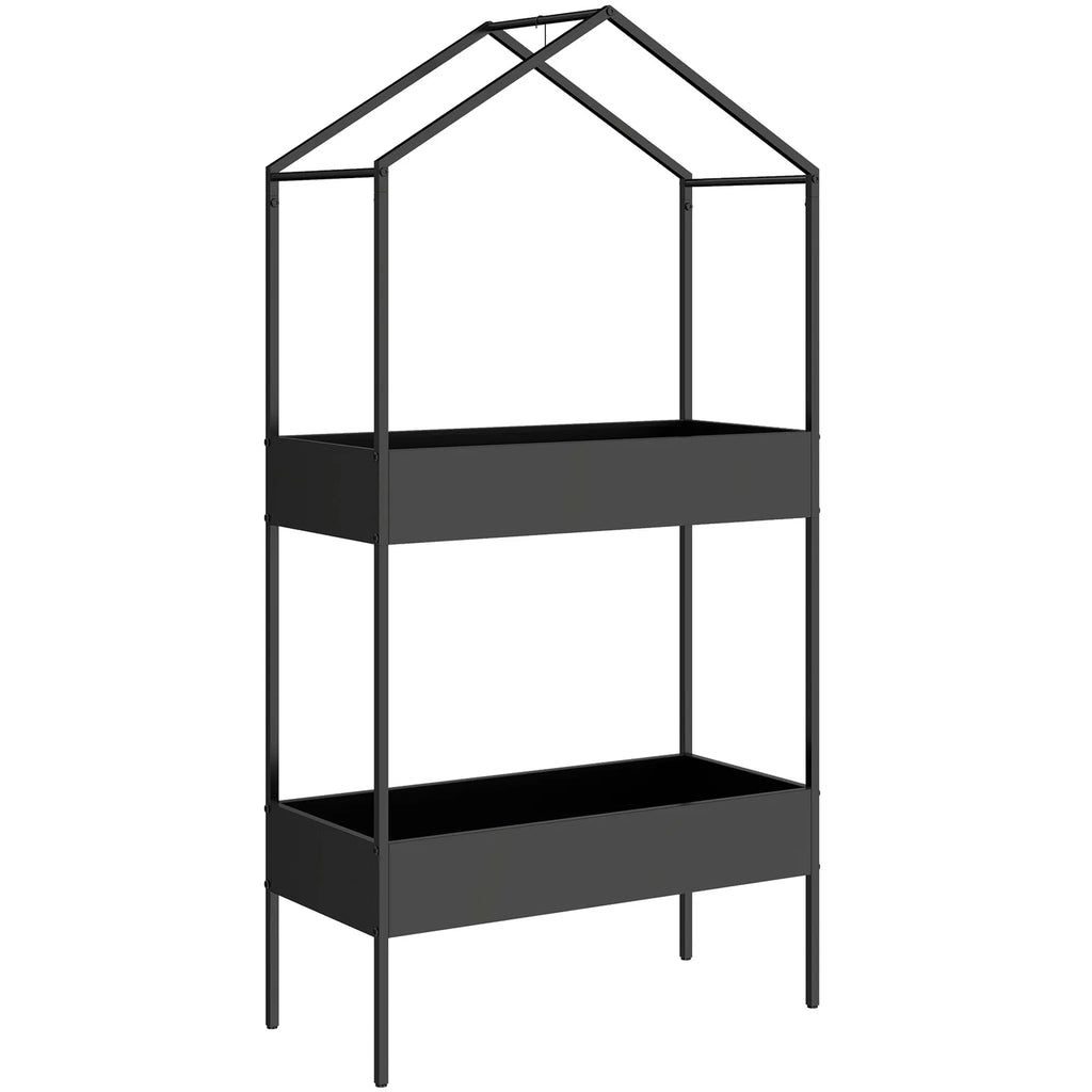Gėlių stovas namelio formos, 2 lentynos, 150 cm, juodas