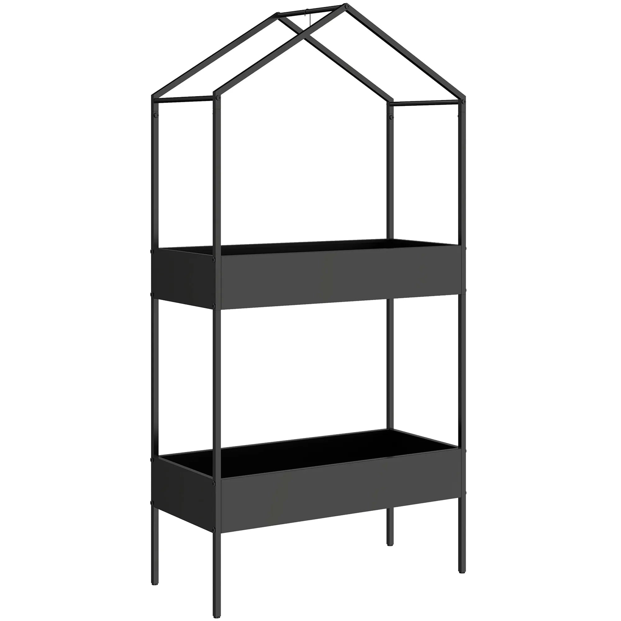 Gėlių stovas namelio formos, 2 lentynos, 150 cm, juodas