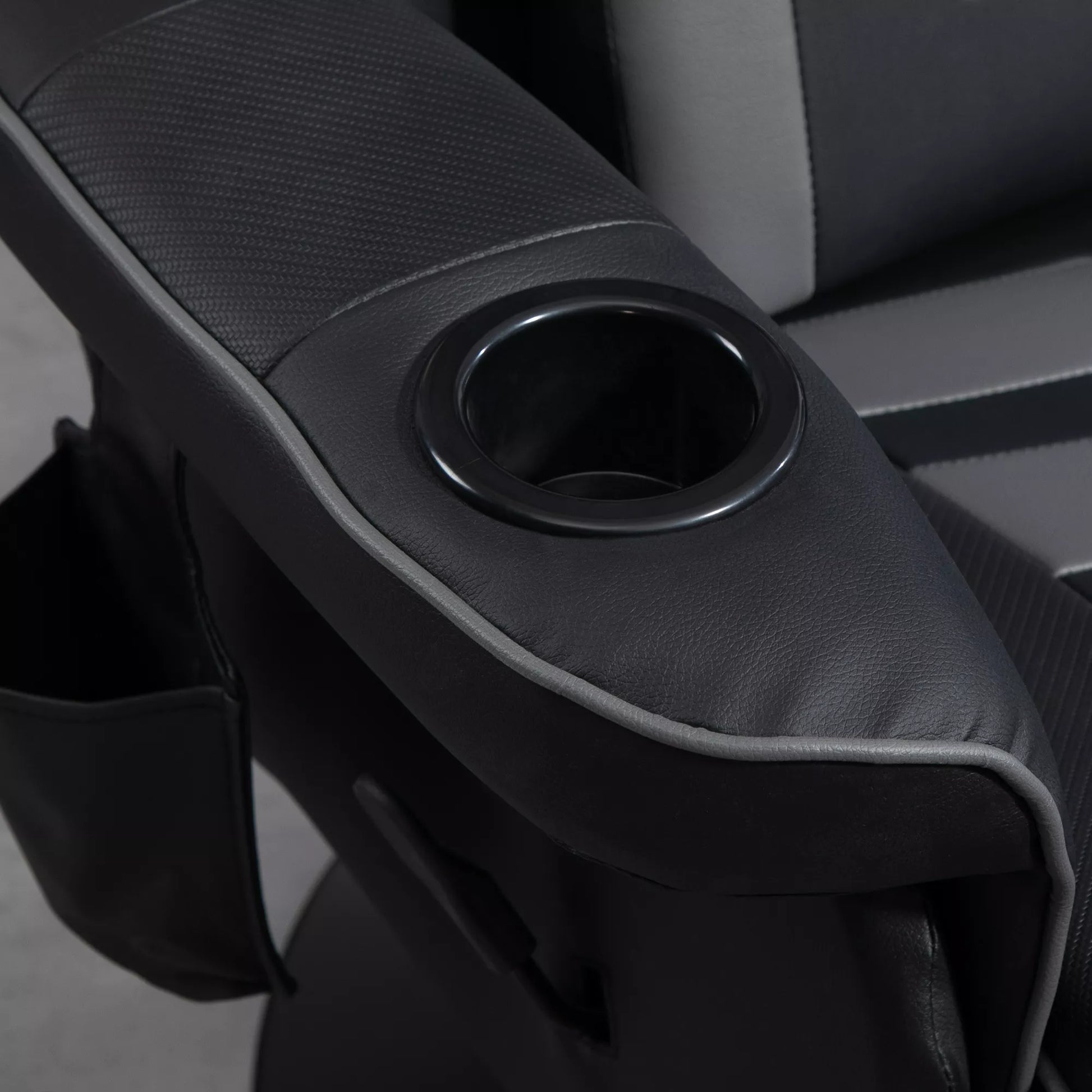 Žaidimų kėdė, masažo funkcija, reguliuojamas atlošas, kojų atrama, iki 120 kg, plieninis rėmas, dirbtinė oda, pilka