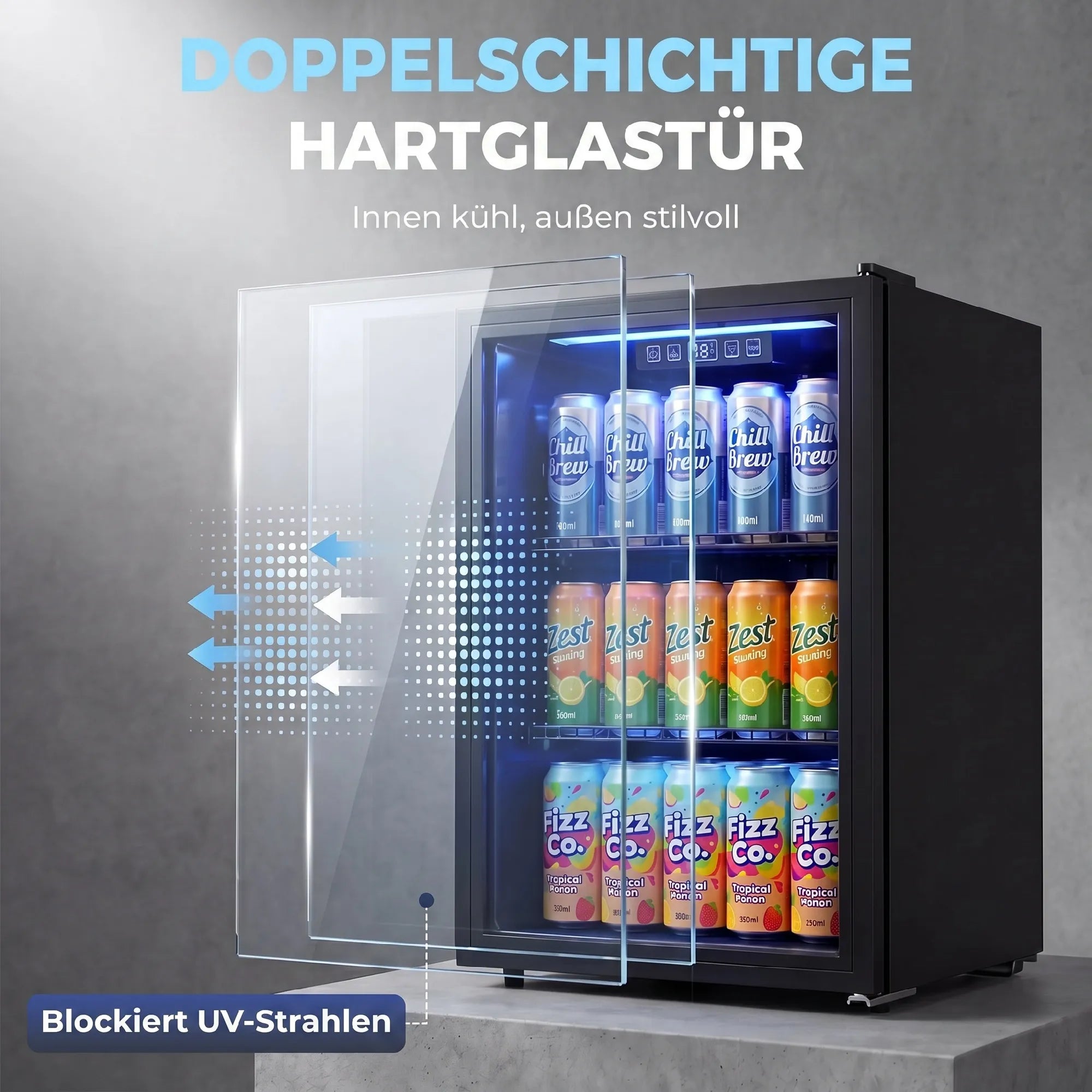 Gėrimų šaldytuvas 70 l, su LED apšvietimu, juodas