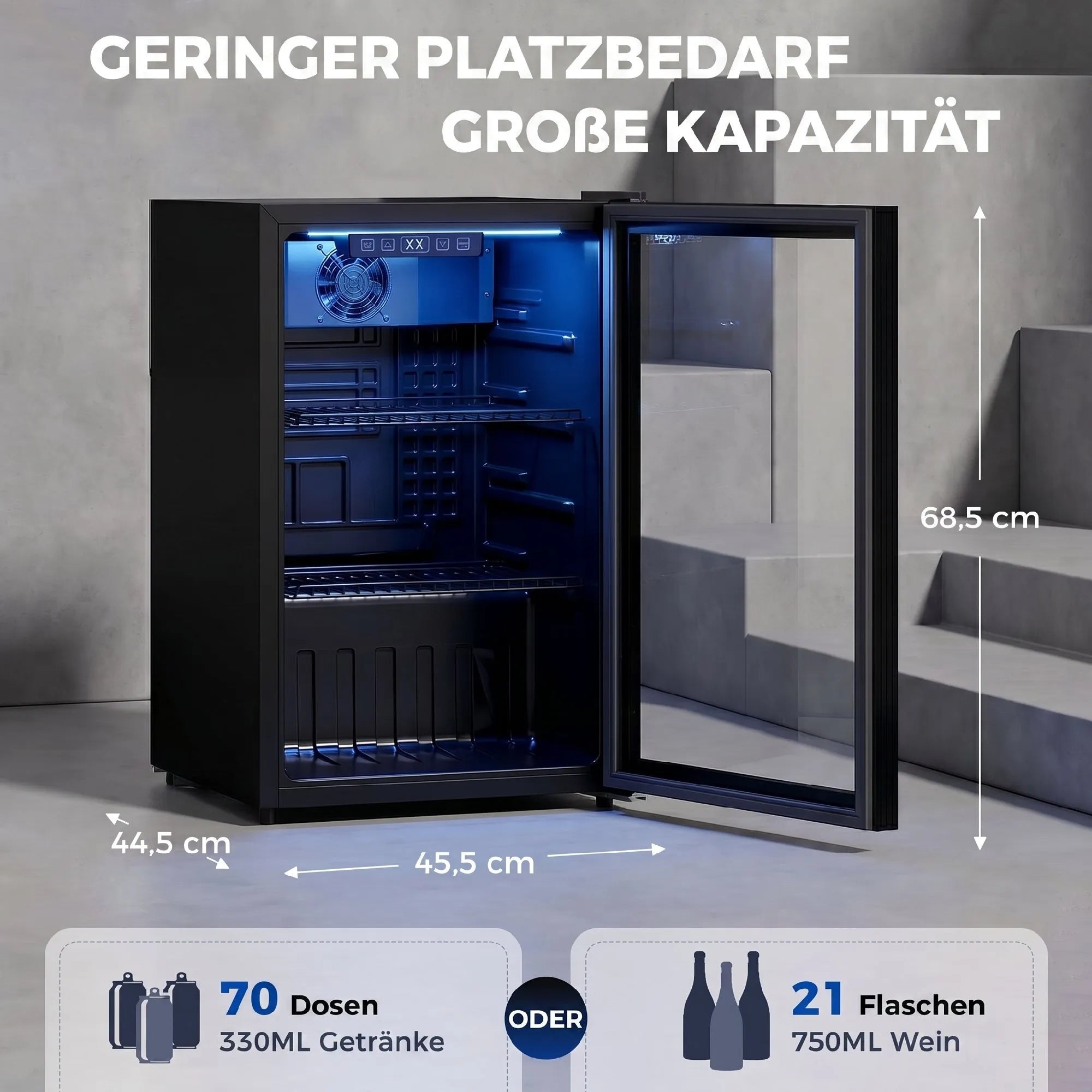 Gėrimų šaldytuvas 70 l, su LED apšvietimu, juodas