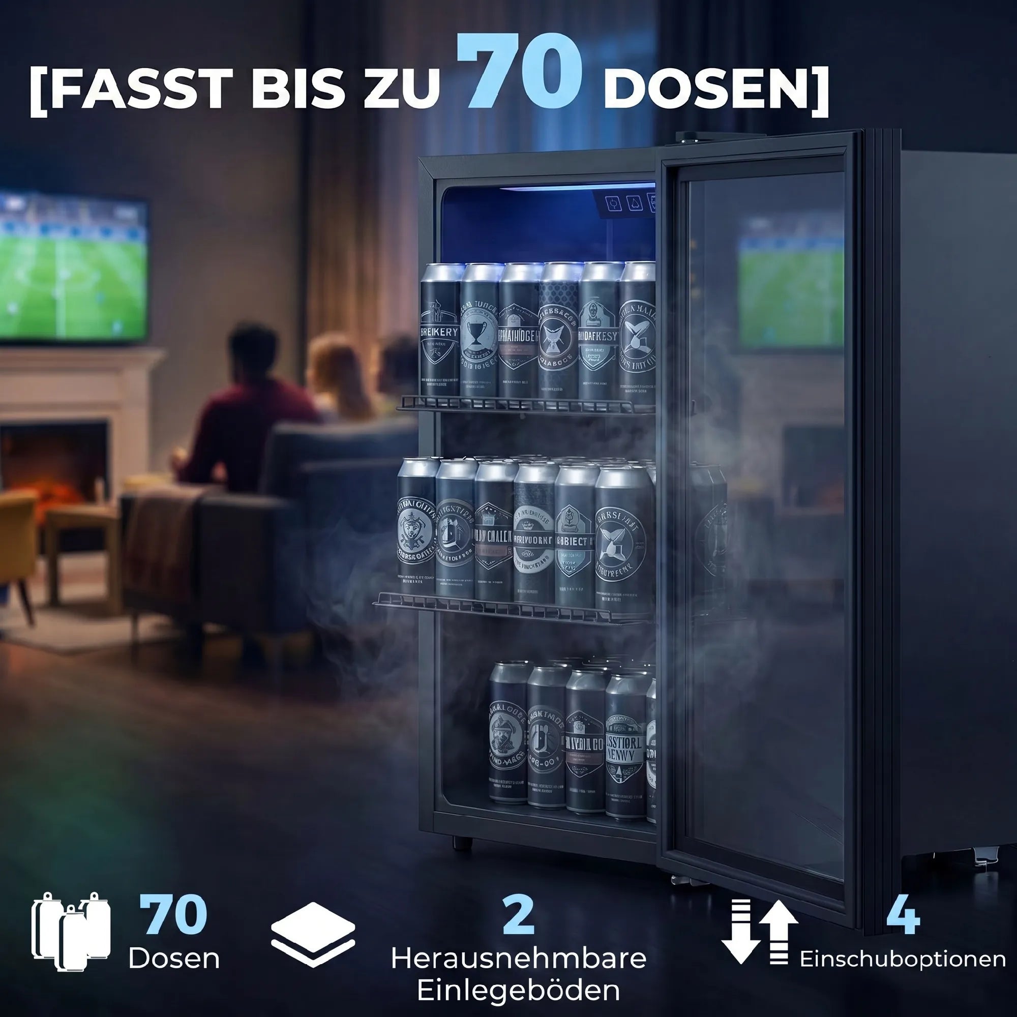 Gėrimų šaldytuvas 70 l, su LED apšvietimu, juodas