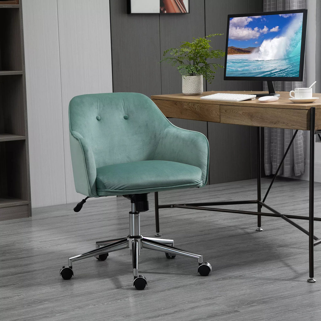 Biuro kėdė su sagčių apsiuvimu, reguliuojamo aukščio, svyravimo funkcija, aksominė išvaizda, 61 cm x 59 cm x 90,5 cm, turkio spalvos