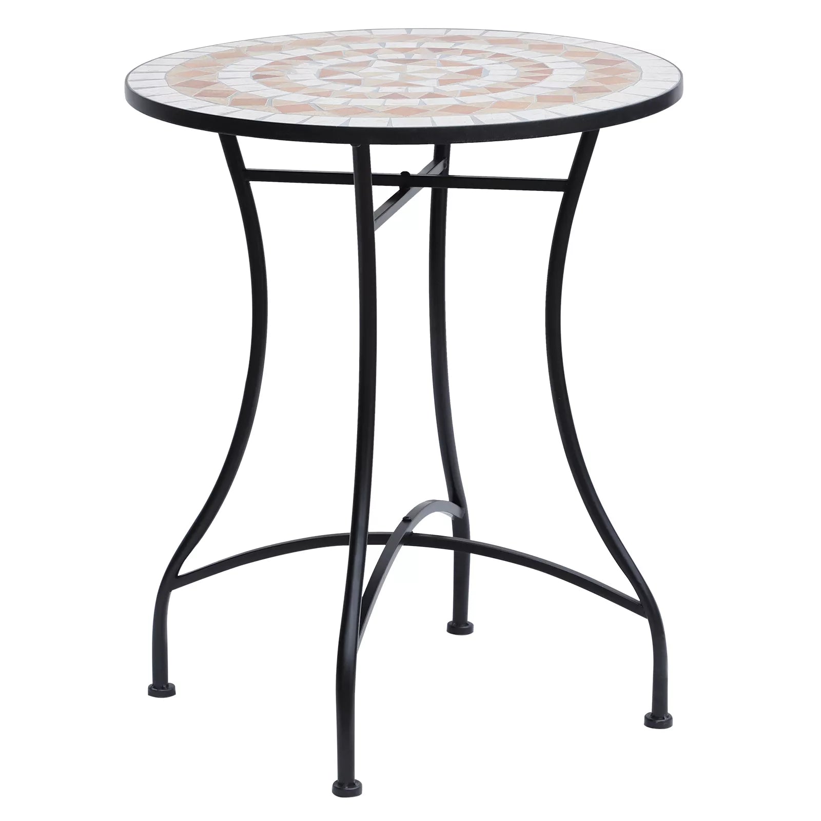 Sodo stalas mozaikinis stalas balkono stalas pagalbinis staliukas apvalus plienas + keramika oranžinė + balta Ø60 x H71 cm