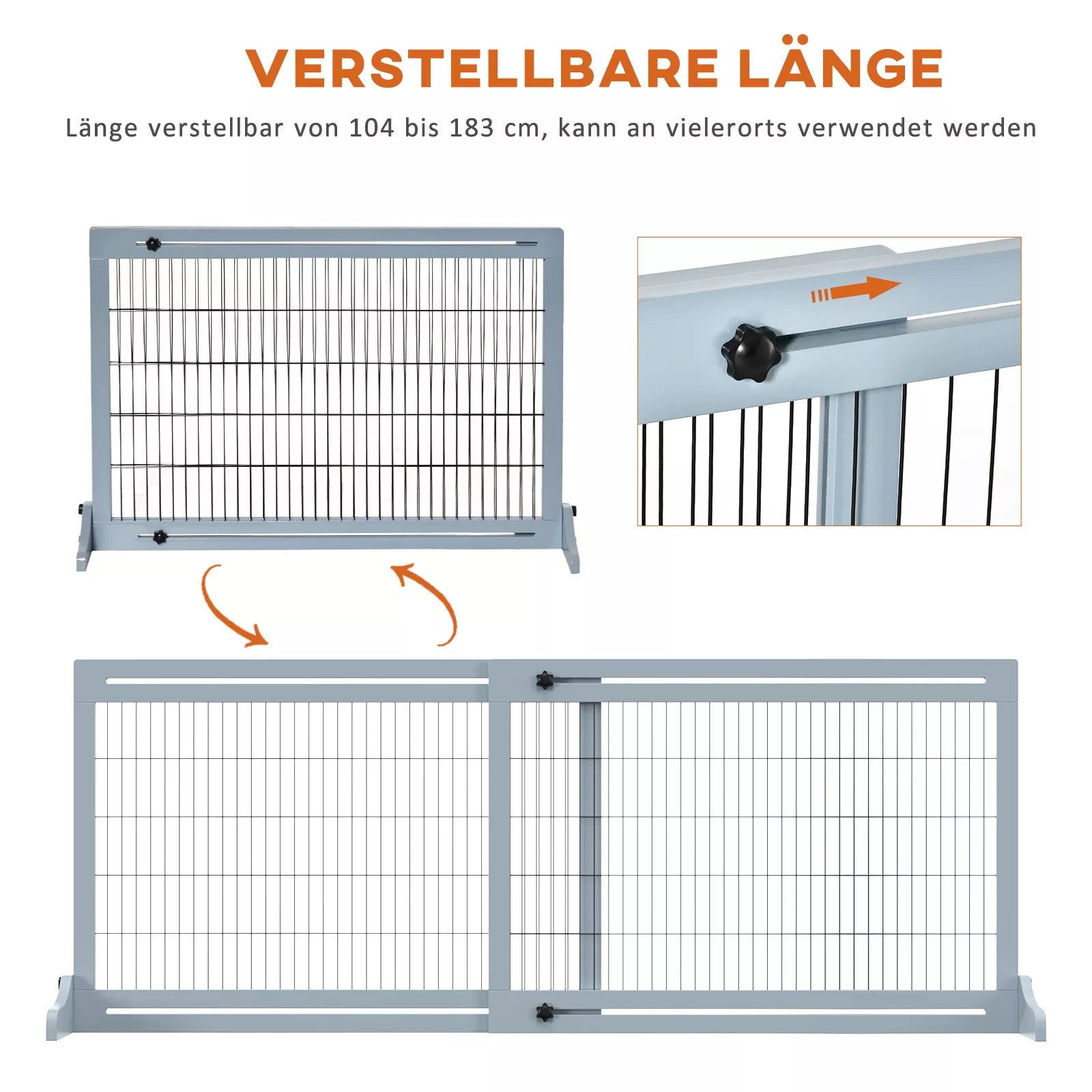 Šunų apsauginė grotelė, laiptų apsauginė grotelė, 180 cm aukščio, reguliuojamo aukščio, pilkos + juodos spalvos
