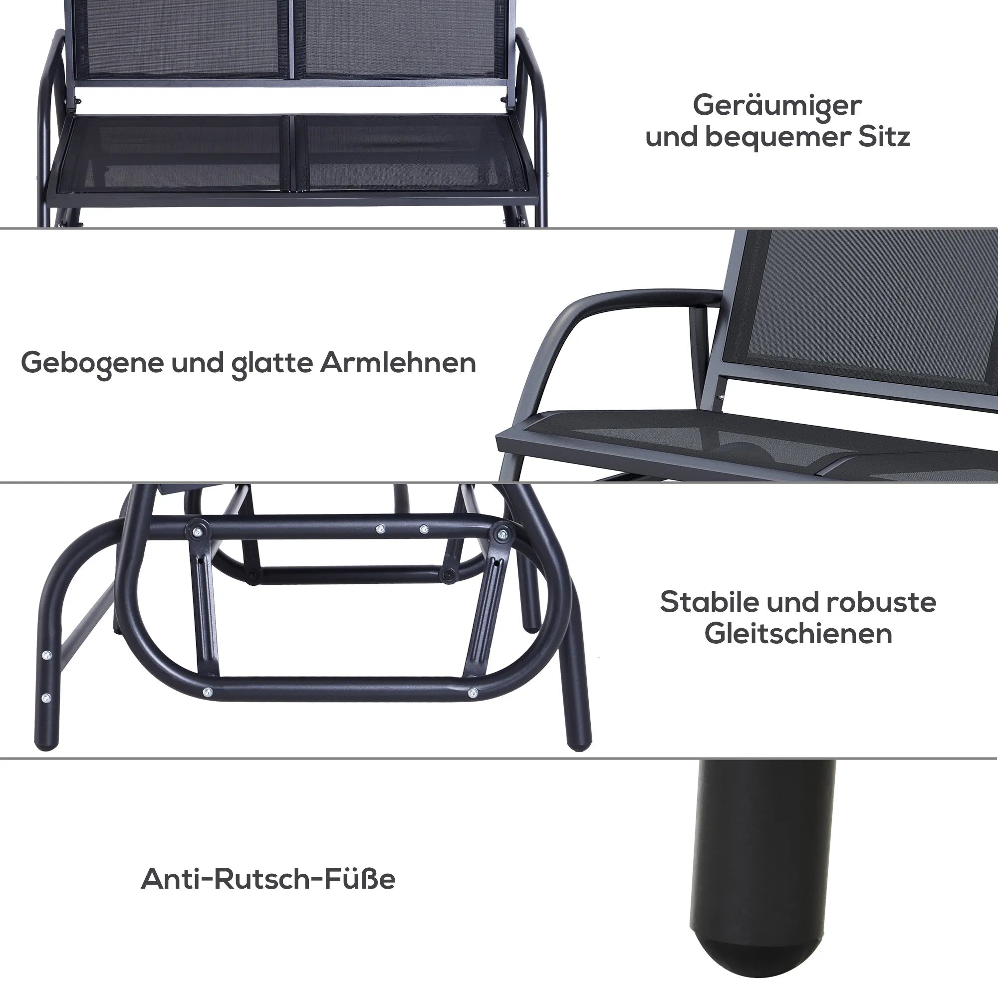 Dvivietės supynės, supamas sodo suolas, atlaikantis iki 200 kg svorį 120 x 70 x 85 cm Juoda