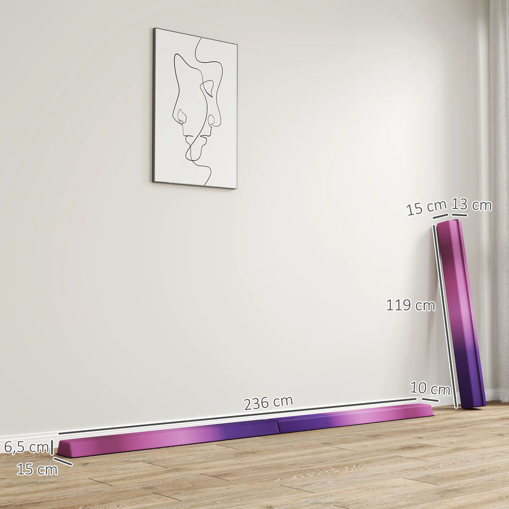 Gimnastikos buomas sulankstomas 236 cm, vaikams nuo 3 metų, violetinis/rožinis