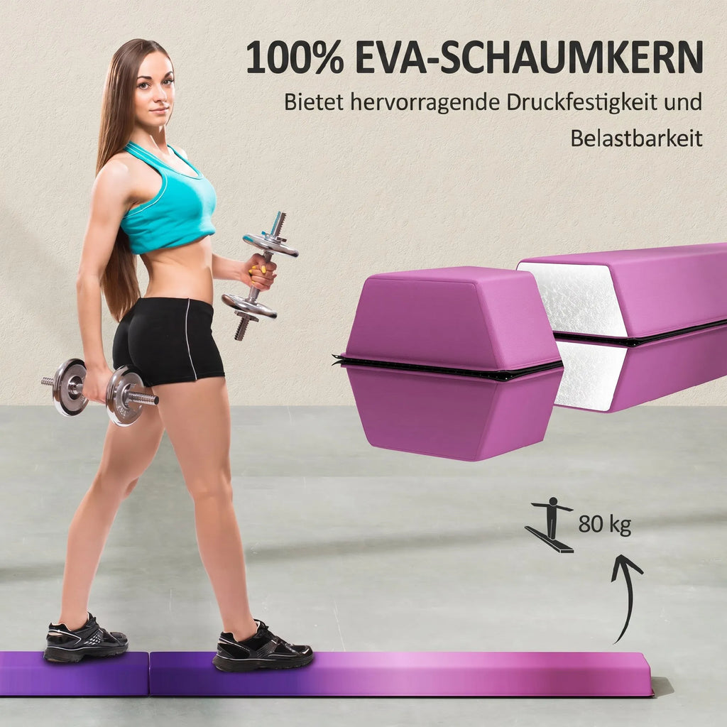 Gimnastikos buomas sulankstomas 236 cm, vaikams nuo 3 metų, violetinis/rožinis
