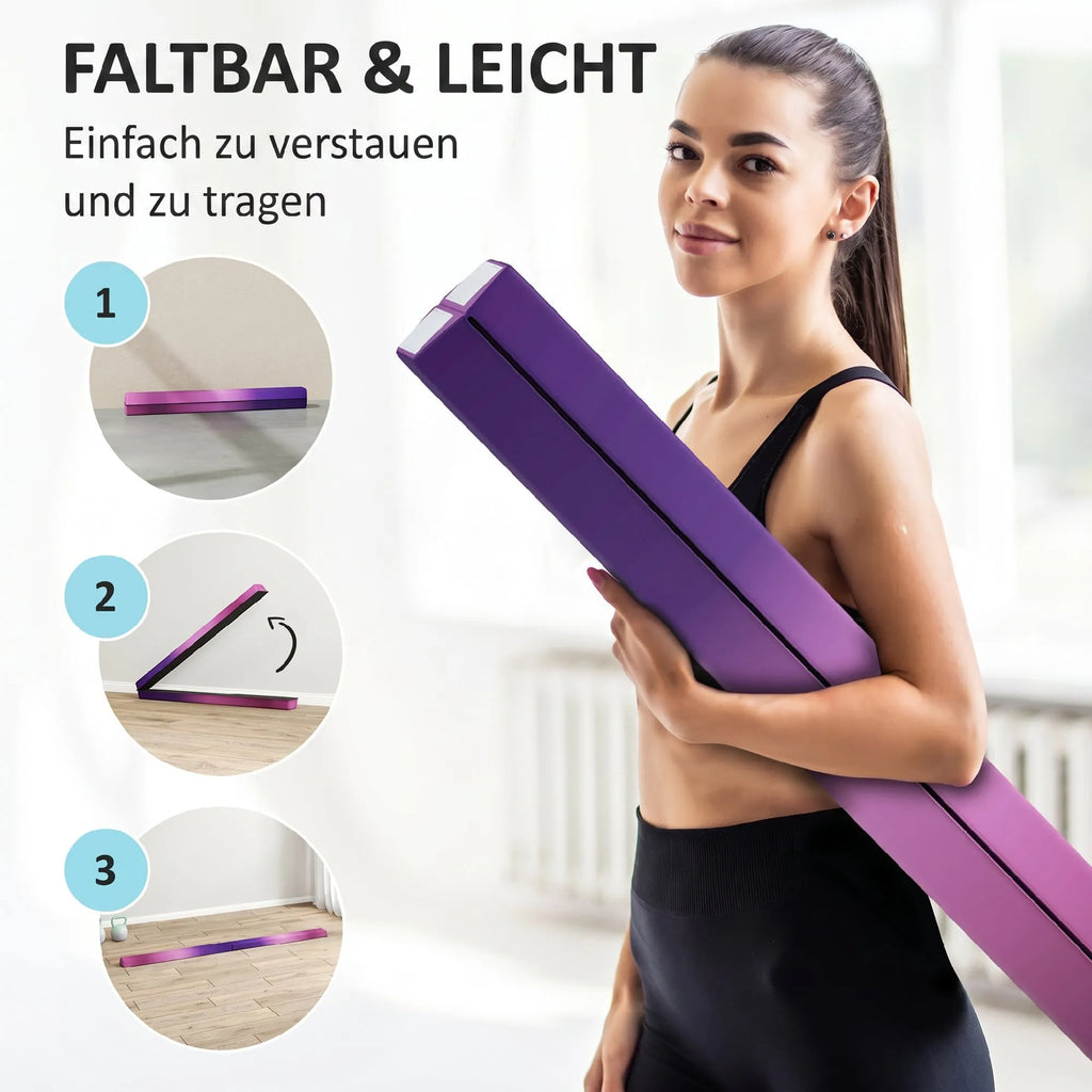 Gimnastikos buomas sulankstomas 236 cm, vaikams nuo 3 metų, violetinis/rožinis