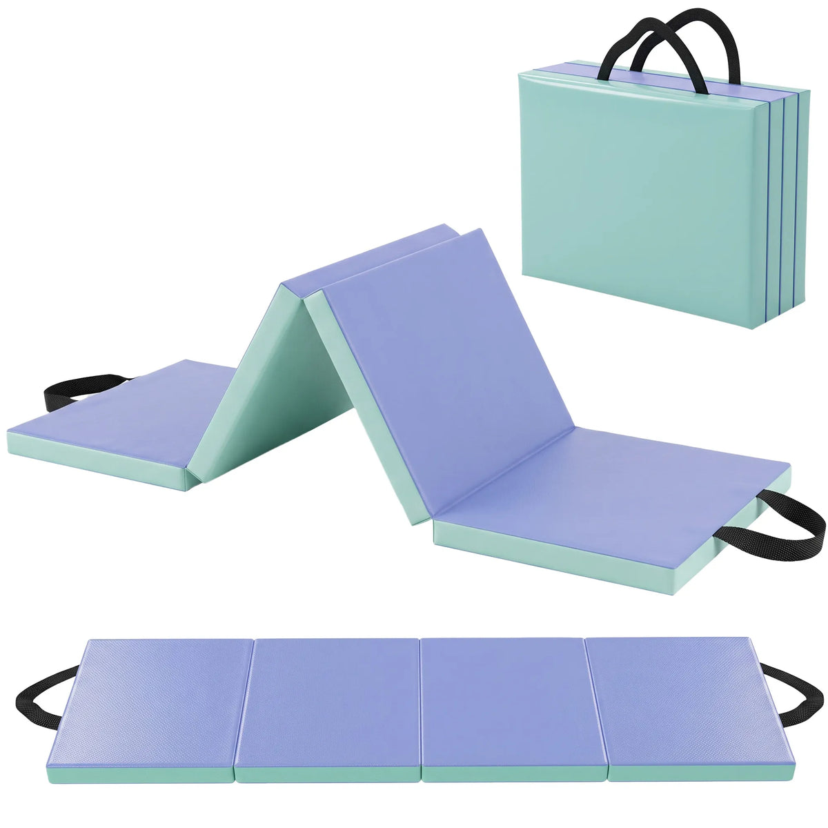 Gimnastikos kilimėlis lankstomas, 180 x 60 x 5 cm, žalia-violetinė