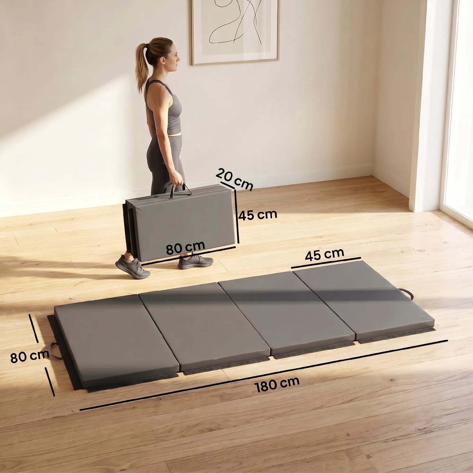 Gimnastikos kilimėlis, sulankstomas, 180 x 80 x 5 cm, pilkas