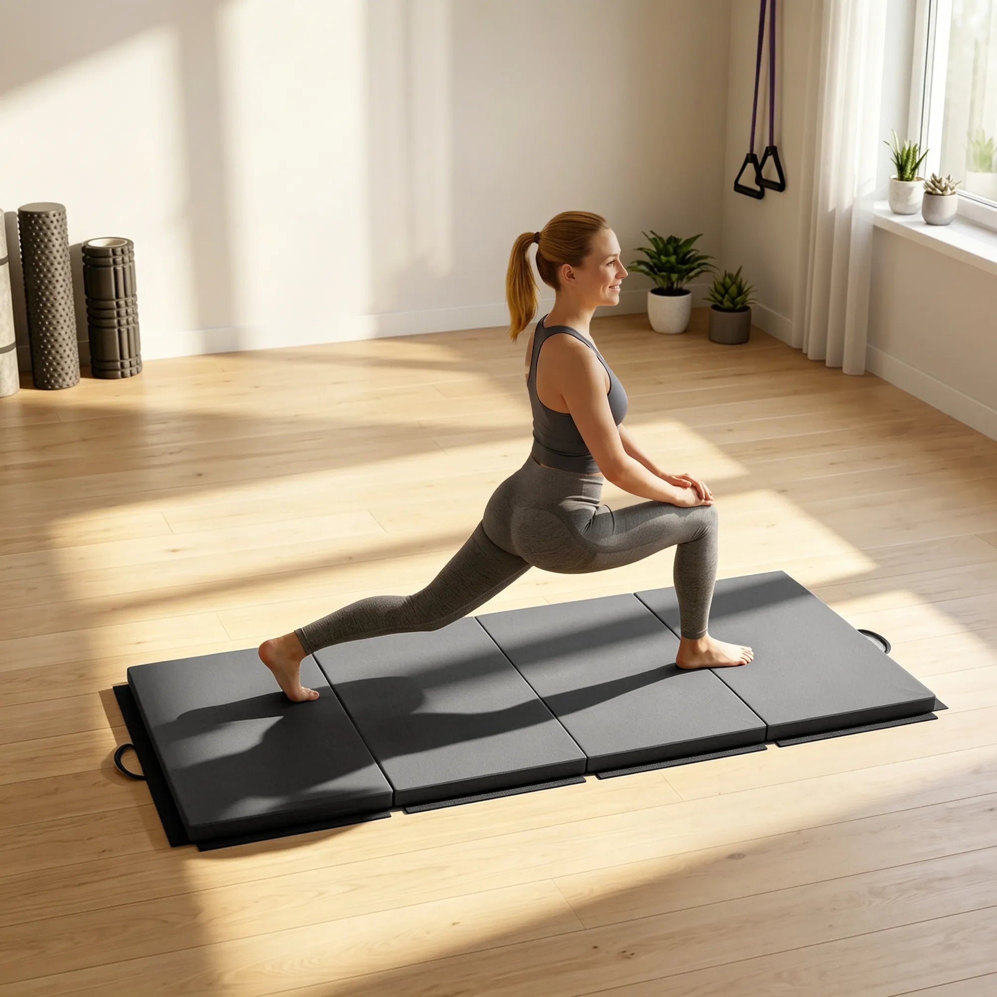 Gimnastikos kilimėlis, sulankstomas, 180 x 80 x 5 cm, pilkas