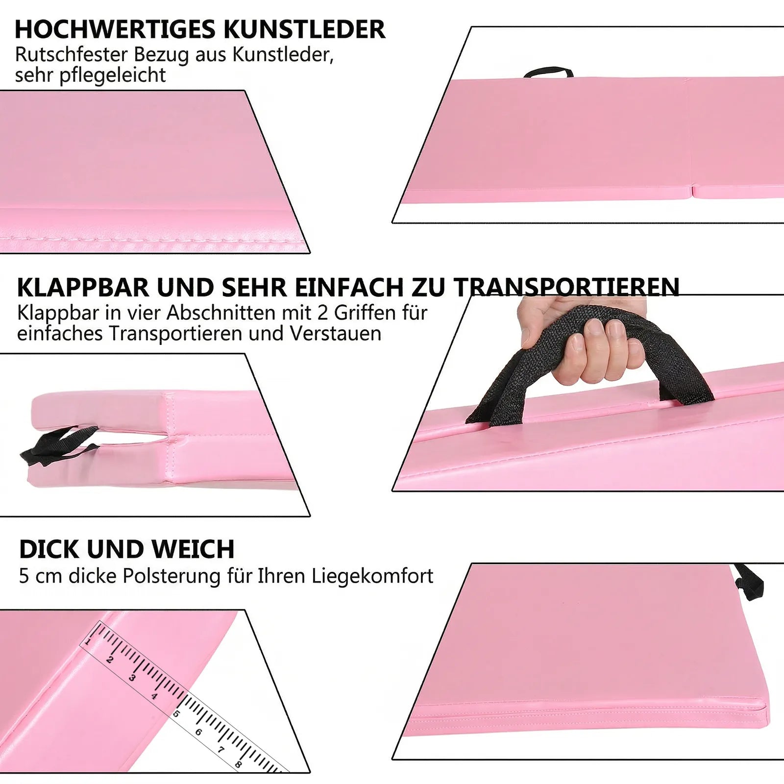 Gimnastikos kilimėlis sulankstomas 180x60x5 cm, rožinis
