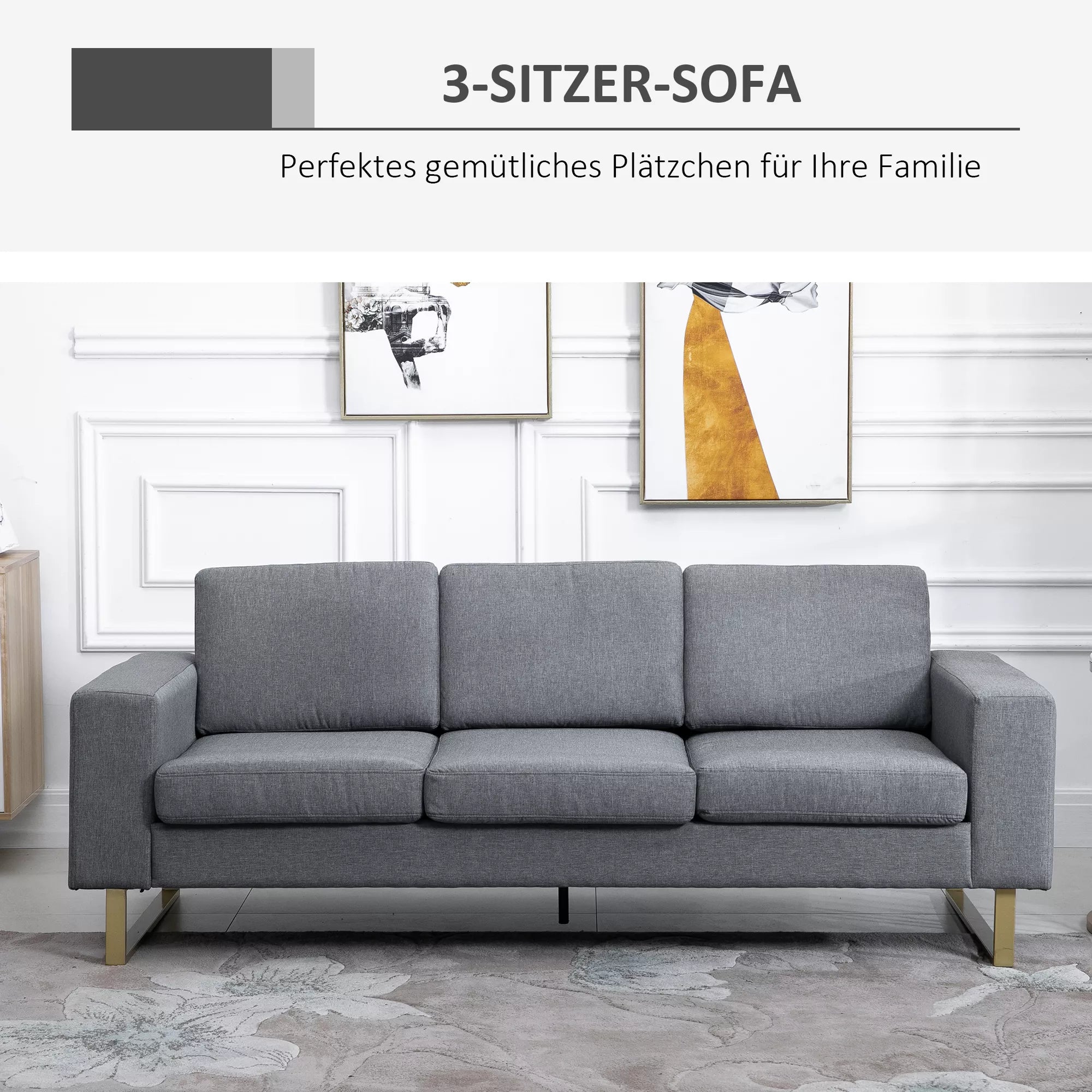 3 vietų sofa Trijų vietų audinio sofa su pagalvėlėmis, porankiais, lino išvaizda, miegamajam, 200 x 82 x 78 cm, tamsiai pilka