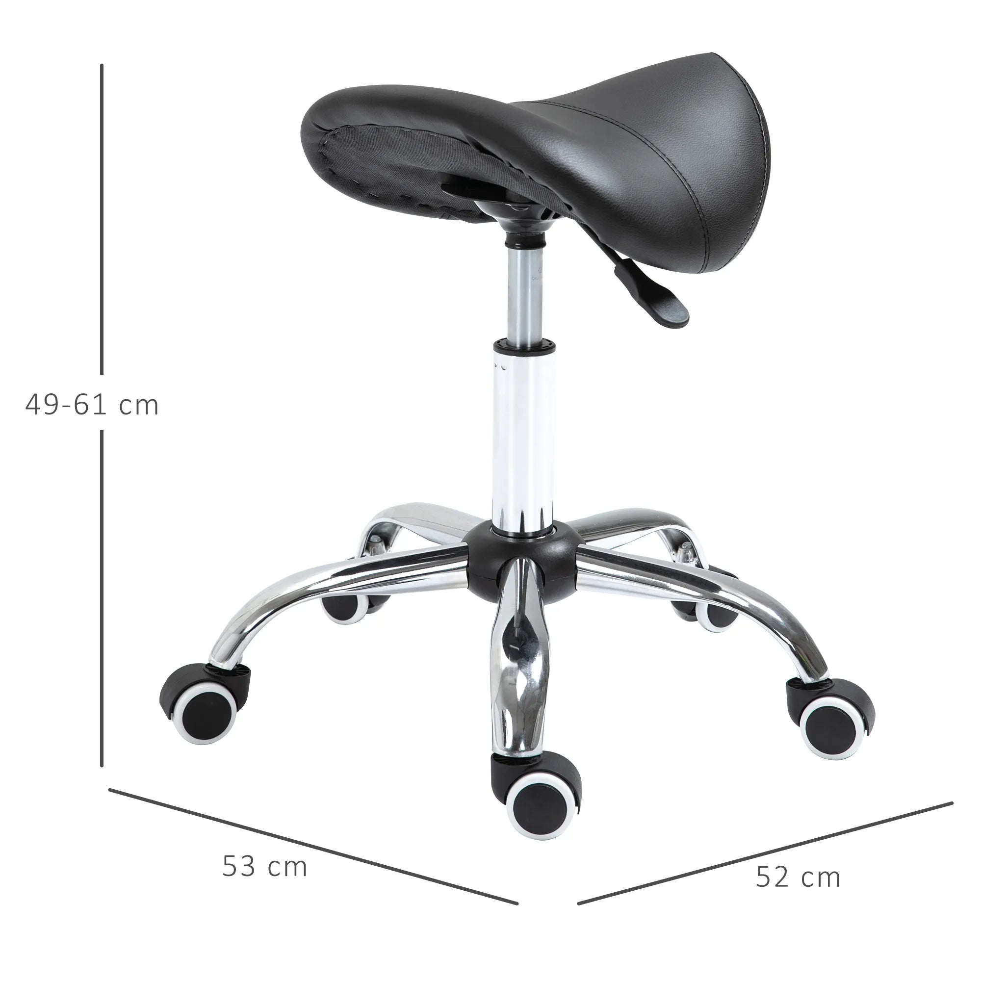 Darbo kėdutė su ratukais reguliuojamo aukščio 49-61 cm juoda