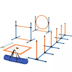Mėlynas ir oranžinis agility rinkinys su lanku ir barjerais