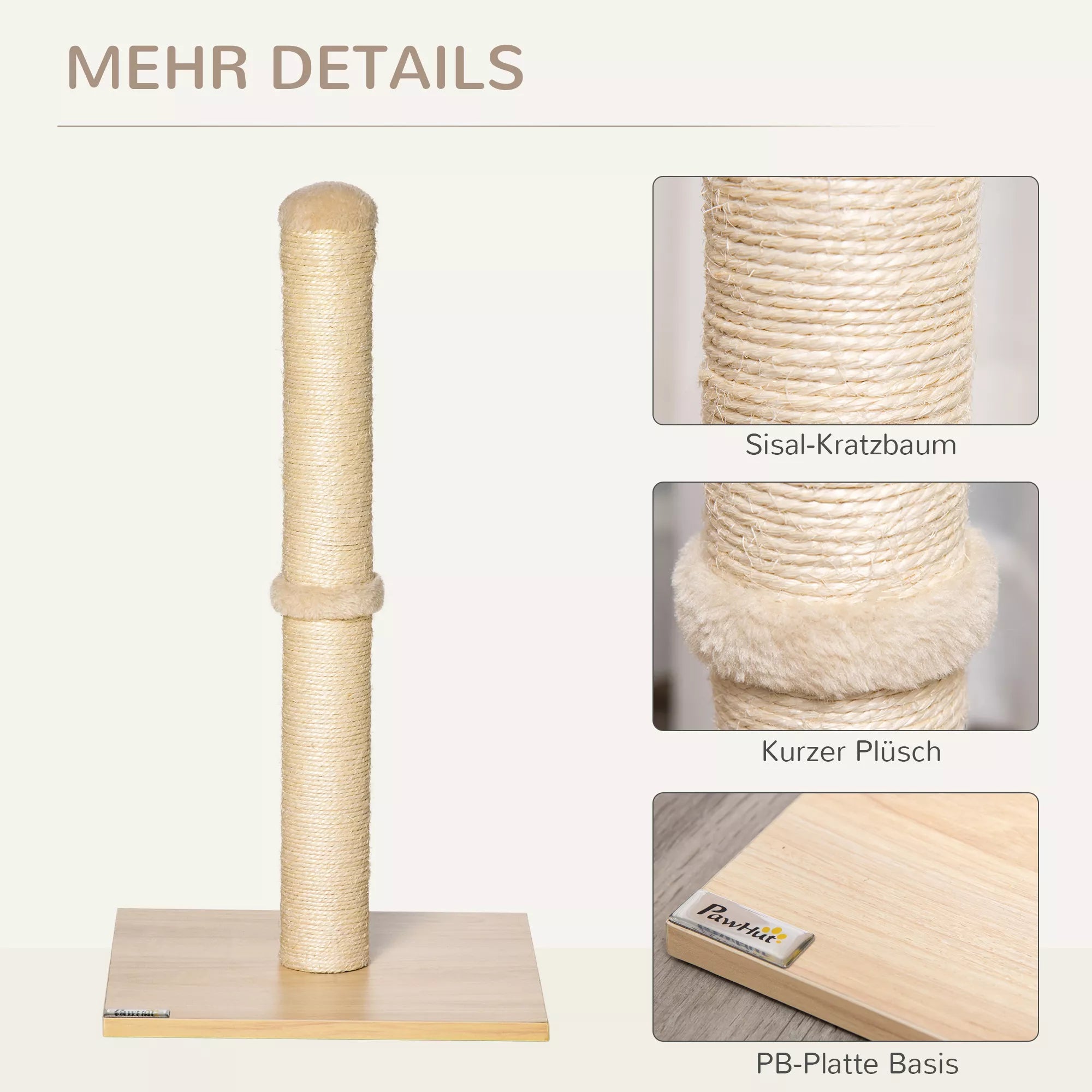 Katės draskyklė stulpas su žaislu, 60 cm, smėlio/ąžuolo spalvos