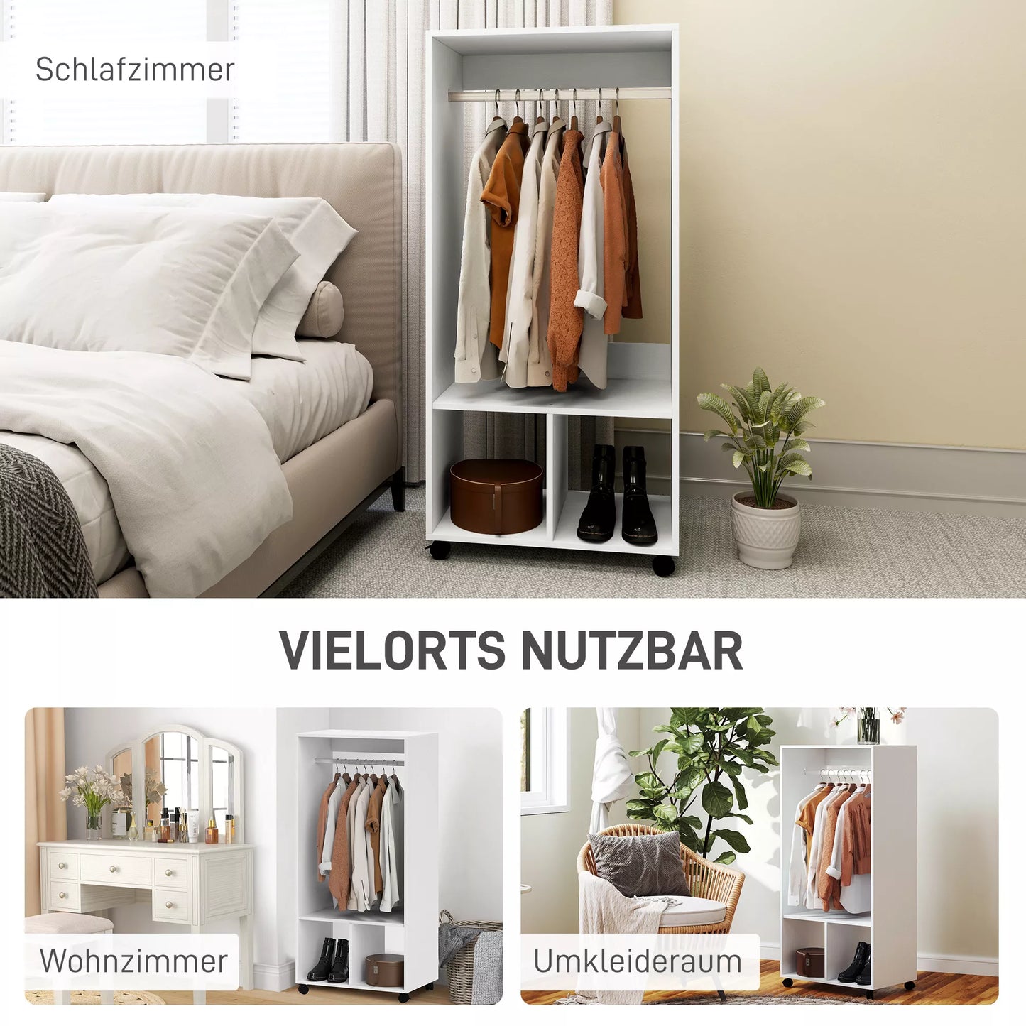 Drabužių spinta, 60 cm x 40 cm x 127 cm, 1 drabužių kabykla, 2 lentynos, balta