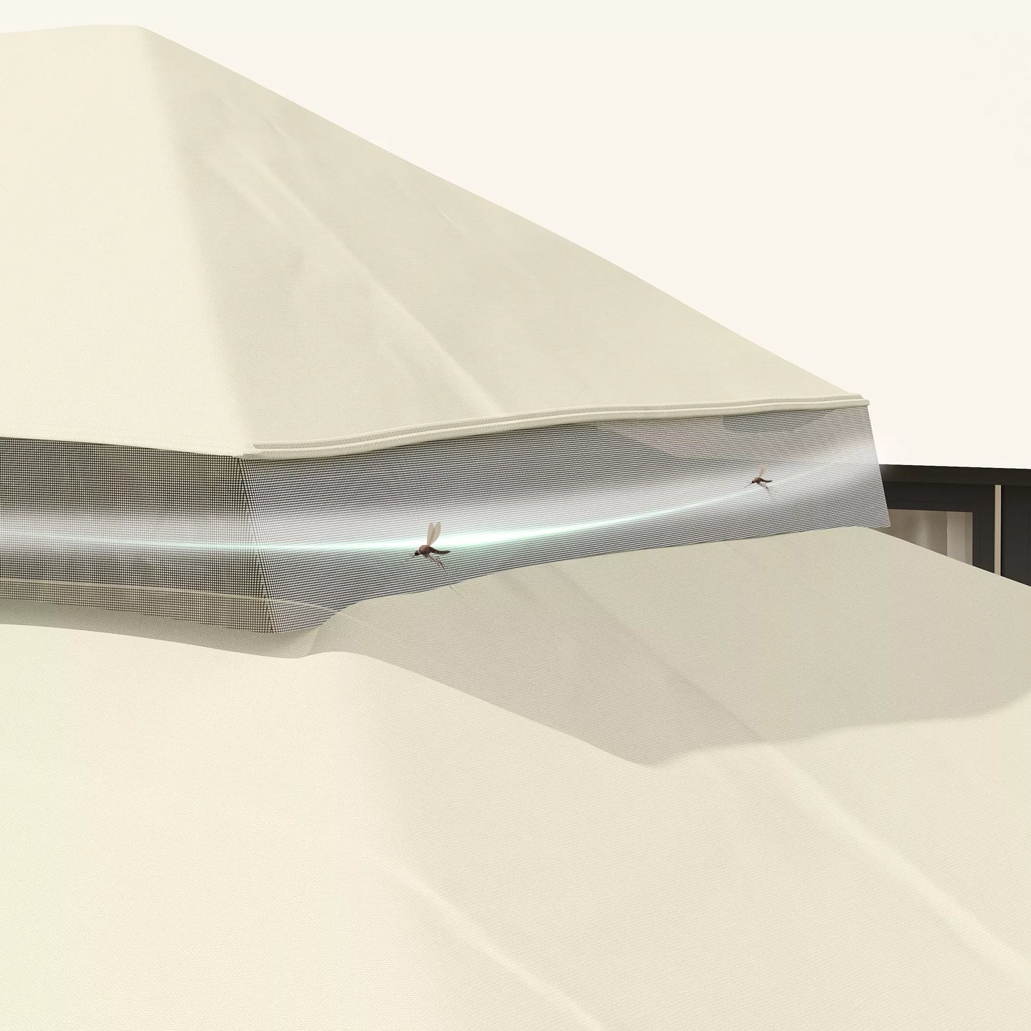 Paviljono atsarginis stogas, 3 x 4 m, atsarginis tentas su vandens nutekėjimo angomis, poliesteris, apsauga nuo saulės, UPF30+, kreminė balta spalva