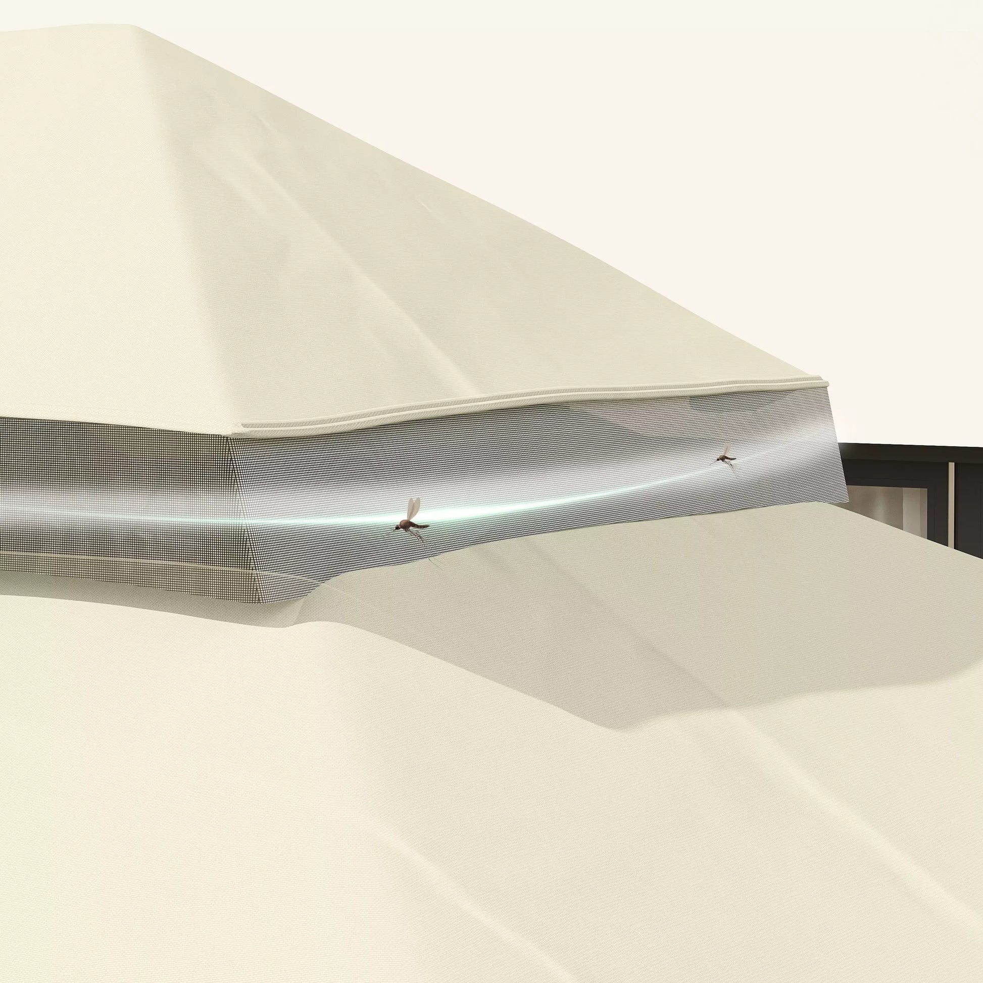 Paviljono atsarginis stogas, 3 x 4 m, atsarginis tentas su vandens nutekėjimo angomis, poliesteris, apsauga nuo saulės, UPF30+, kreminė balta spalva