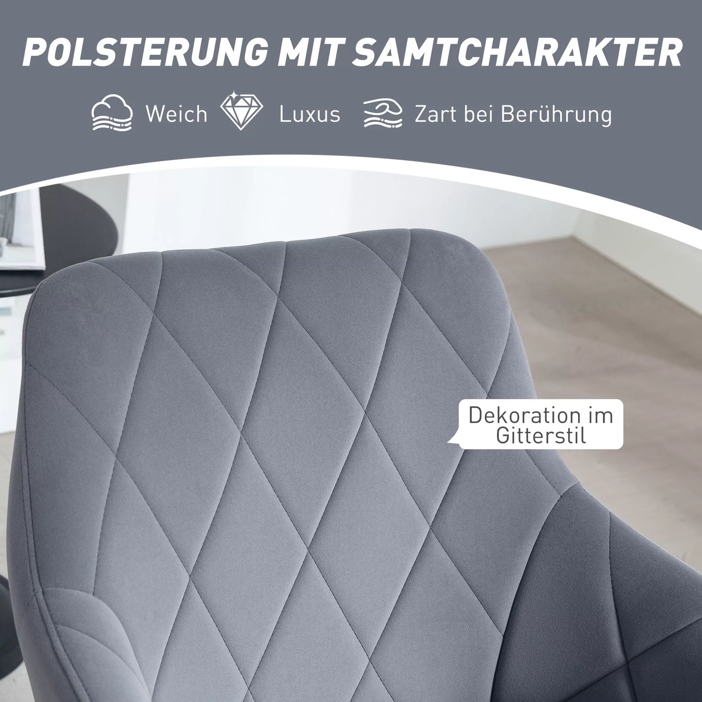 Akcentinis krėslas retro dizaino, aksominės išvaizdos, 58 cm x 60,5 cm x 79 cm, plieninis, pilkas