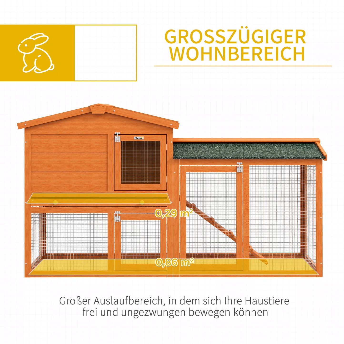 Mažų gyvūnų narvas, mažų gyvūnų narvelis, lauko triušių narvas, laisvai prieinamas aptvaras, atsparus žiemai, masyvi mediena, 150 x 45 x 85 cm, oranžinis