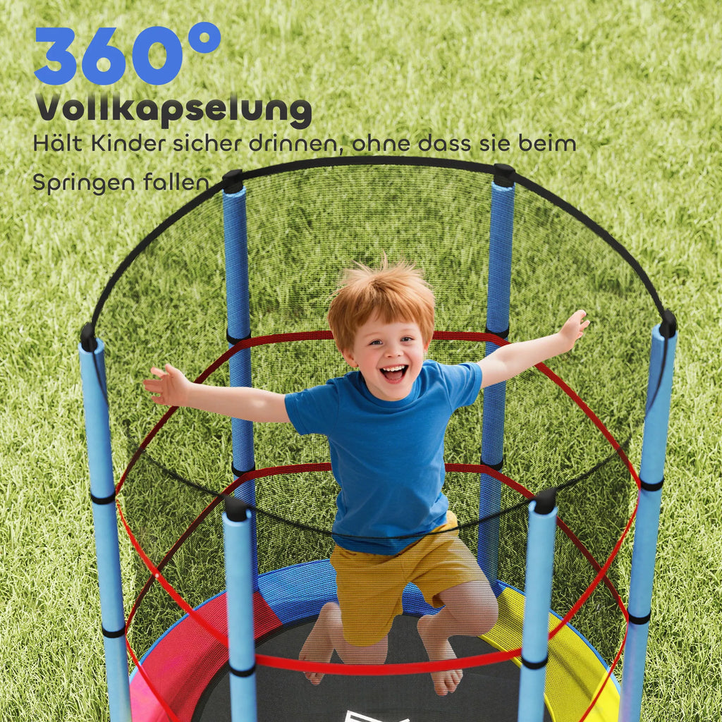 Vaikų batutas, saugos tinklas, guminių spyruoklių sistema, iki 45 kg, plieno rėmas, Ø140x160cm, spalvingas