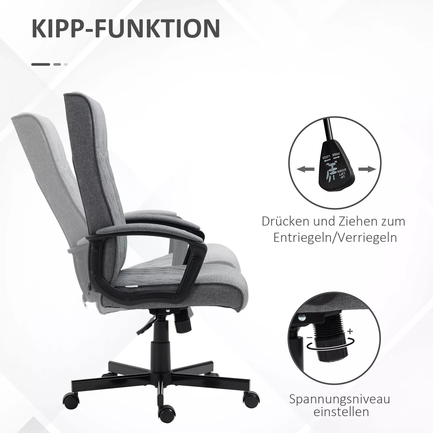 Biuro kėdė, kompiuterio kėdė, reguliuojamo aukščio, nuolydžio, ergonomiška biuro kėdė, pilka