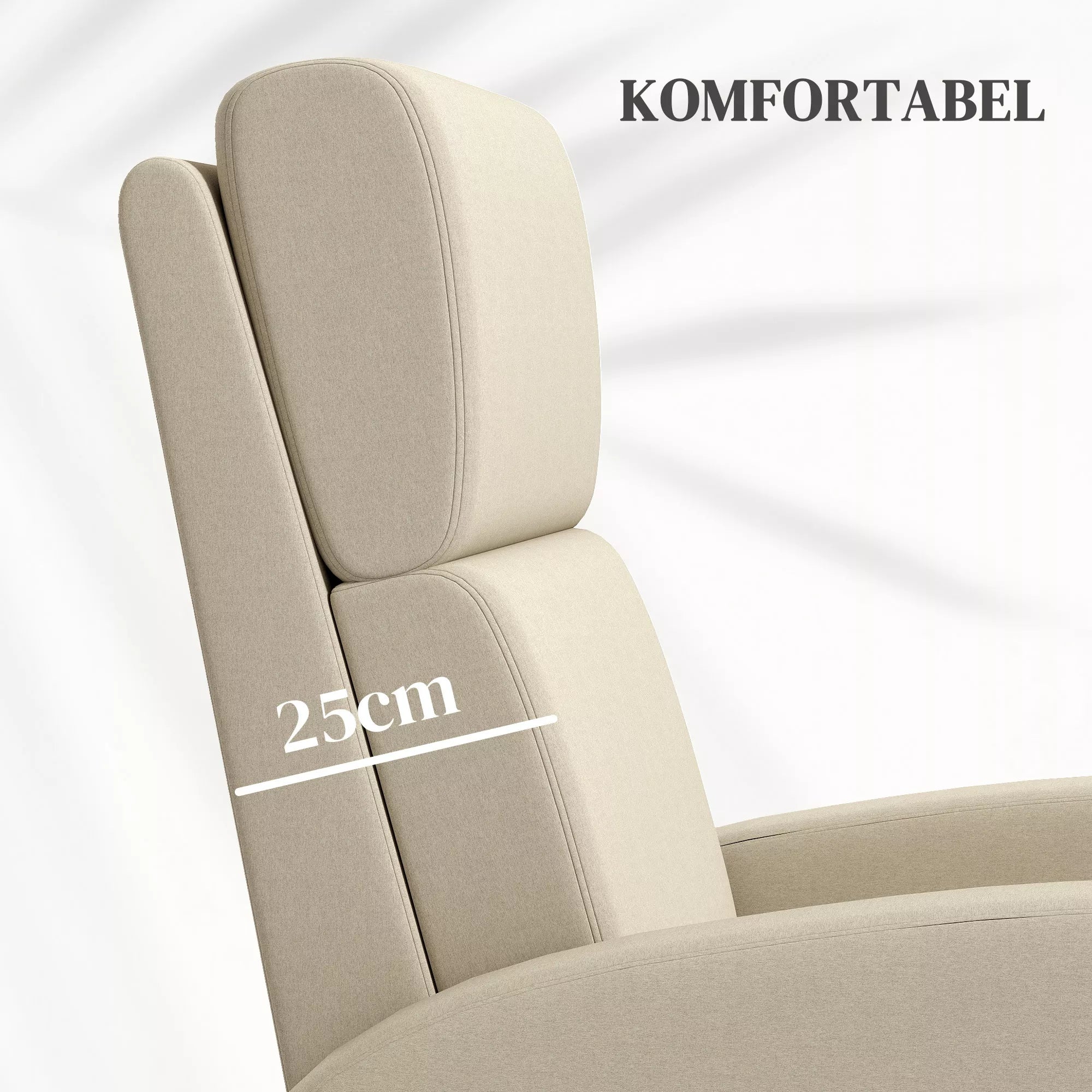 Relaksacinis fotelis Televizijos fotelis, išskleidžiama atrama kojoms, pakreipiamas iki 160°, 64 x 86 x 102 cm, kreminės spalvos