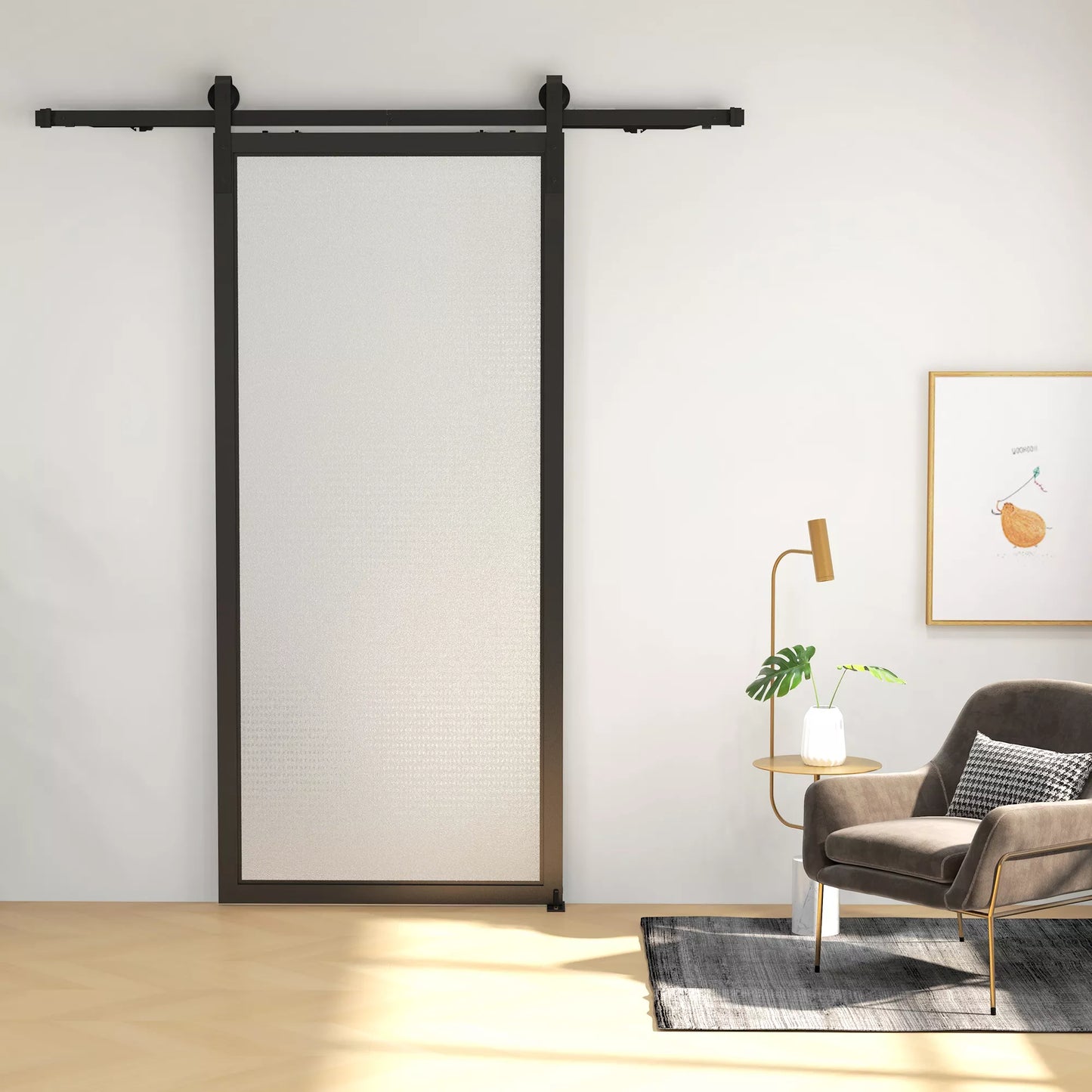 Stumdomų durų komplektas, tylus ir sklandus, medinėms ir cementinėms sienoms, 183 cm, plienas, juodas