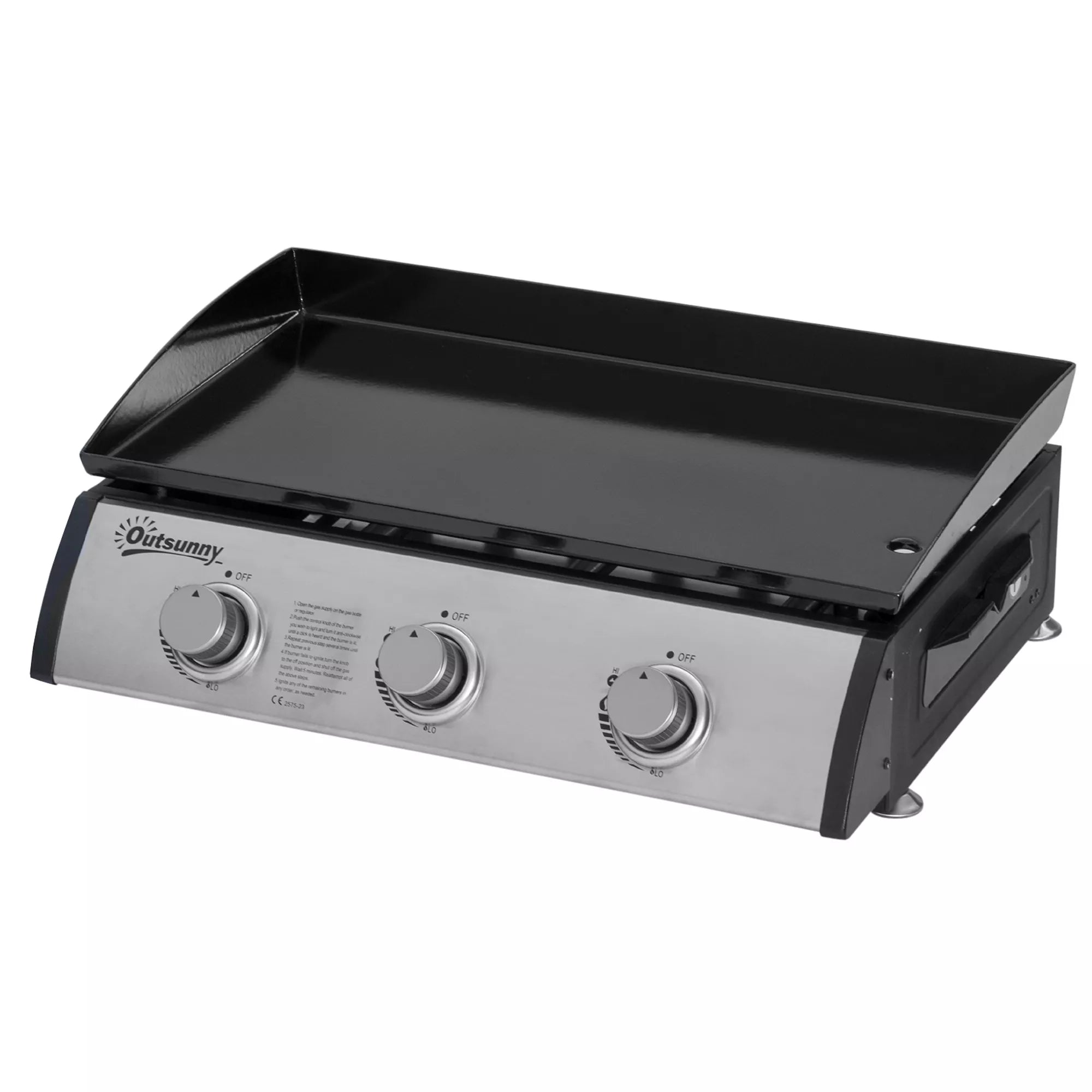 Dujinis grilis su 3 degikliais, žarna, nelipni kepimo plokštė, nerūdijantis plienas, spalva: sidabrinė, 63 x 48 x 21 cm