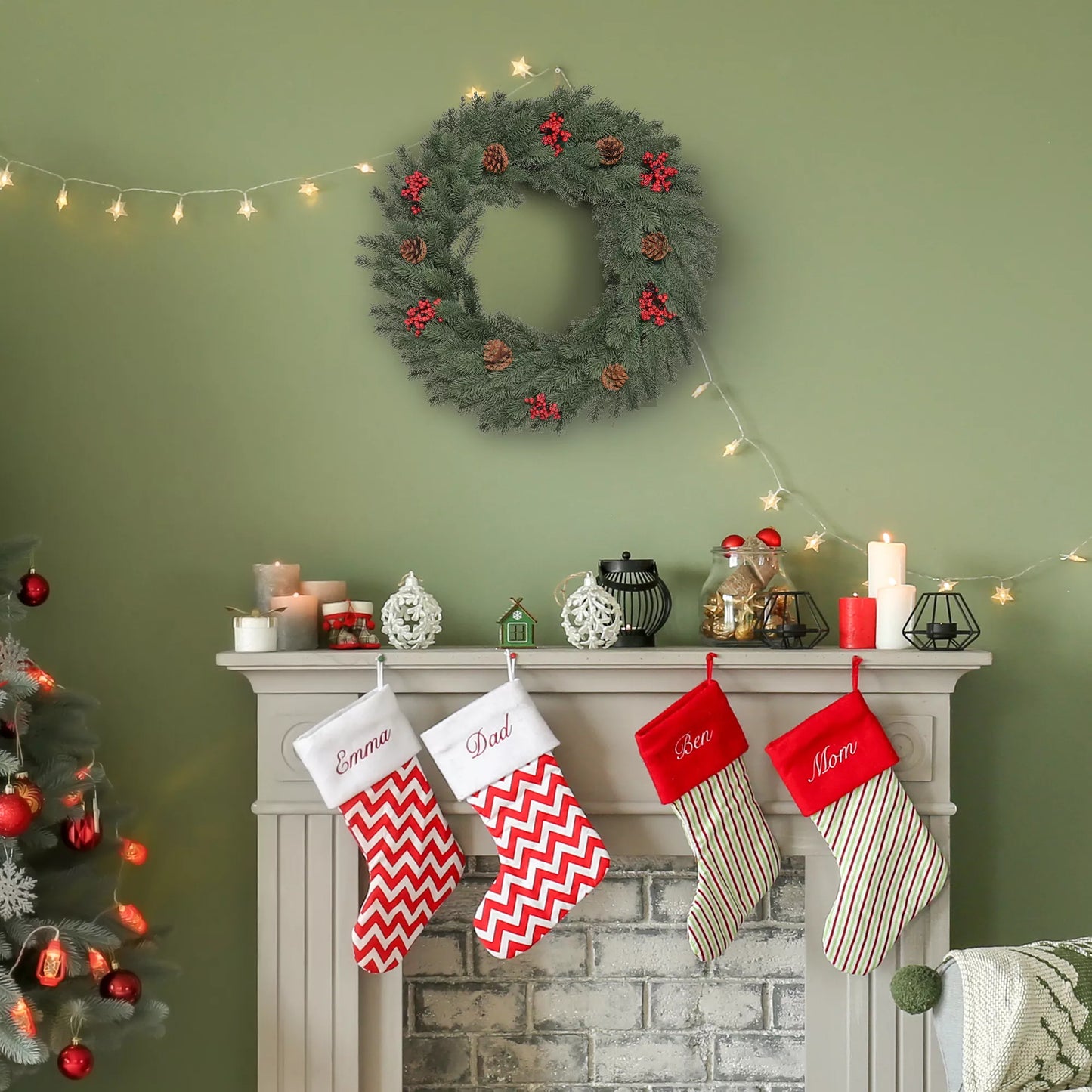 Eglišakių vainikas Durų vainikas Kalėdinis vainikas, PE, žalias, su pakabinimo kilpa gale, Ø60 x 8 cm