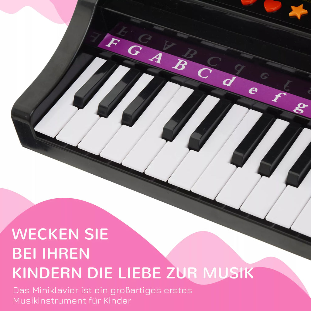 37 klavišų klaviatūra vaikams, pianino taburetė su mikrofonu, LED mokymosi režimas, įrašymas, pianino muzikos instrumentas 3–6 metų vaikams, juodos spalvos
