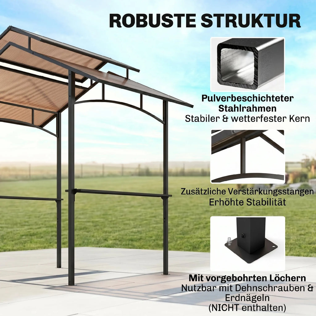 Grilio pavėsinė su apsauginiu stogeliu, 2,5 x 1,5 m, ruda ir juoda