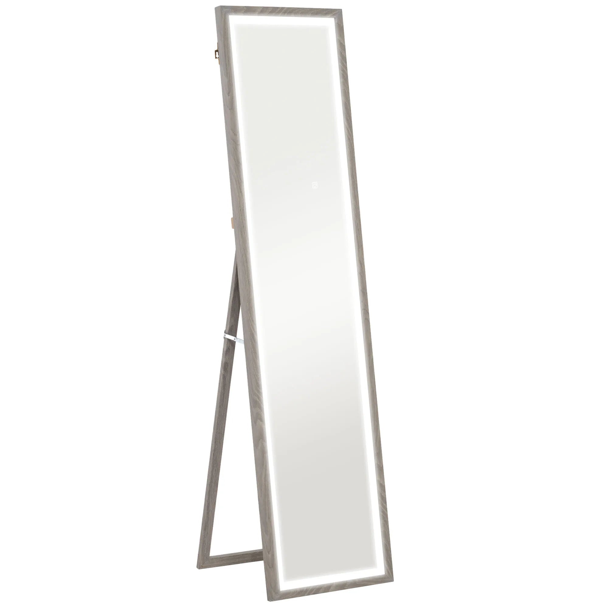 Grindinis veidrodis su LED apšvietimu, 40 x 160 cm, pilkas