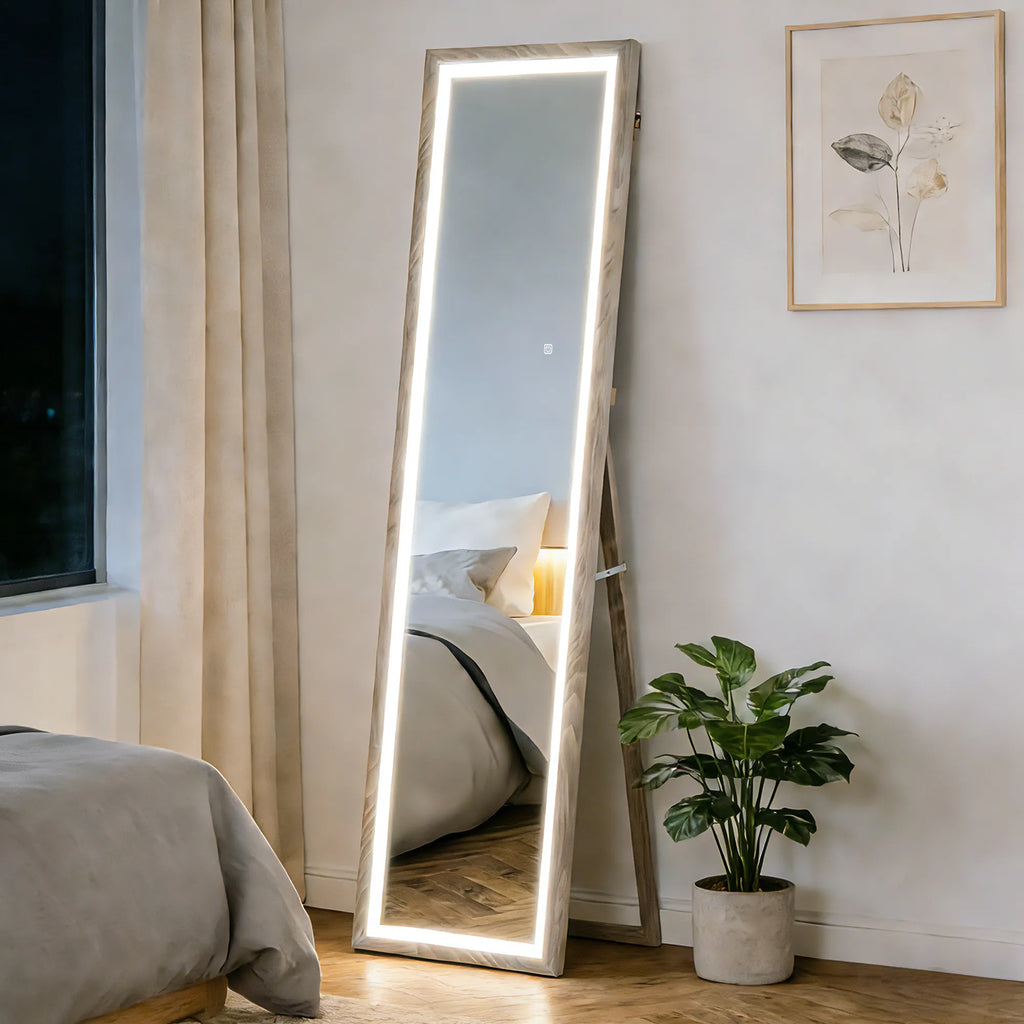 Grindinis veidrodis su LED apšvietimu, 40 x 160 cm, pilkas