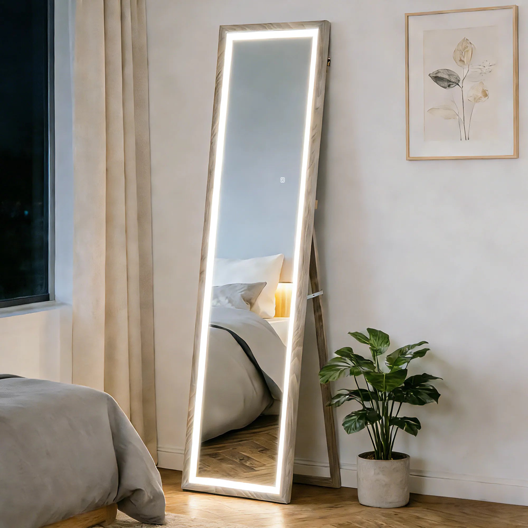 Grindinis veidrodis su LED apšvietimu, 40 x 160 cm, pilkas