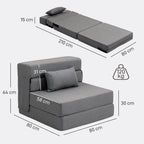 Grindų sofa, paverčiama čiužiniu, su pagalve, pilka