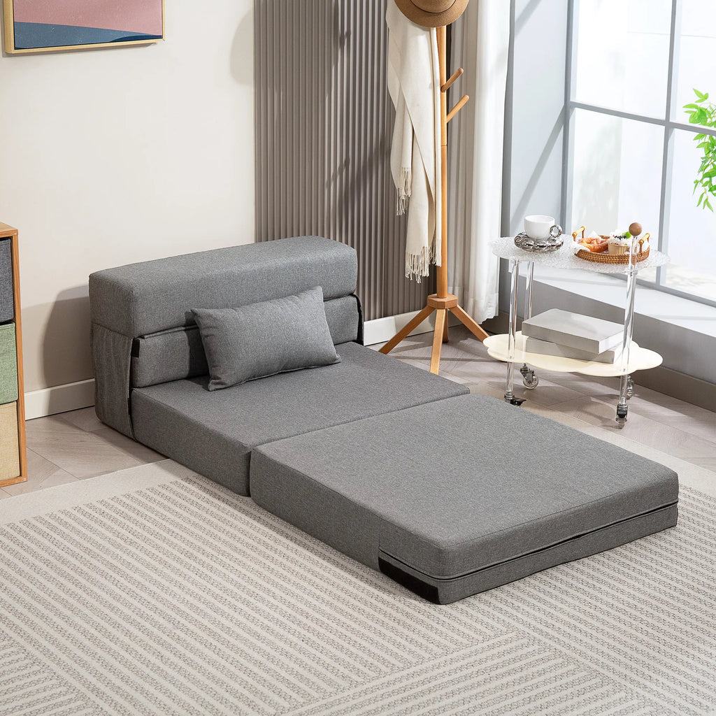 Grindų sofa, paverčiama čiužiniu, su pagalve, pilka
