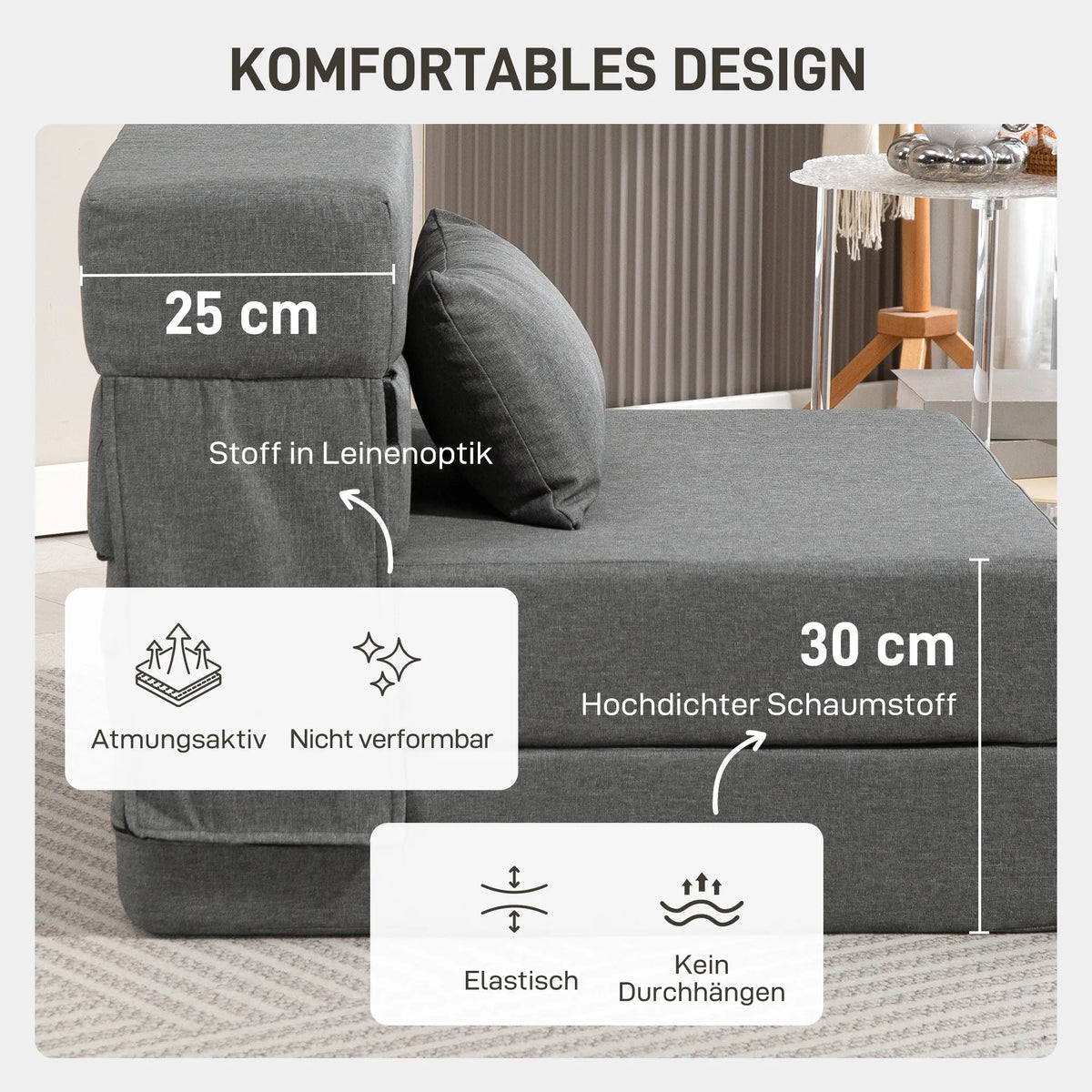 Grindų sofa, paverčiama čiužiniu, su pagalve, pilka