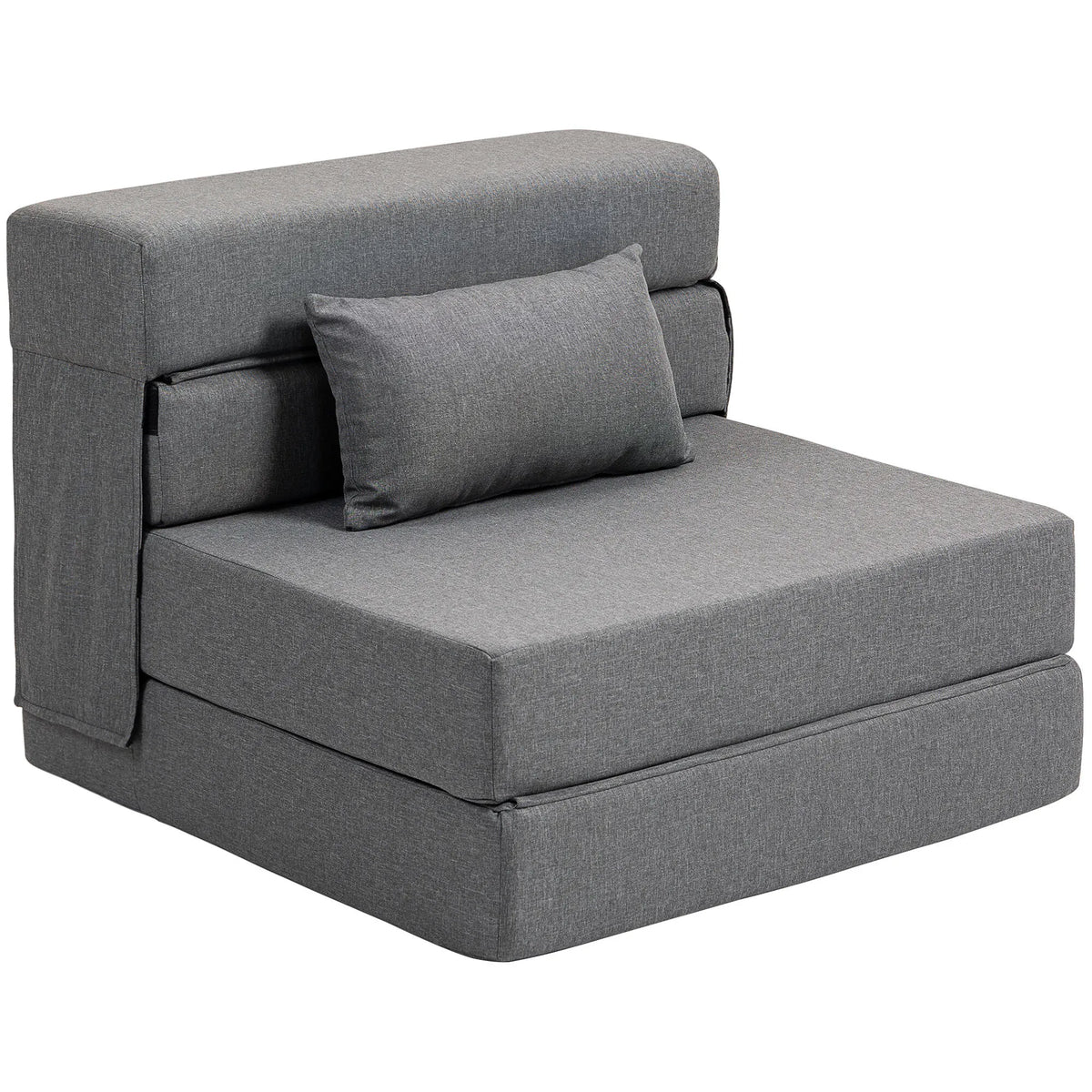 Grindų sofa, paverčiama čiužiniu, su pagalve, pilka