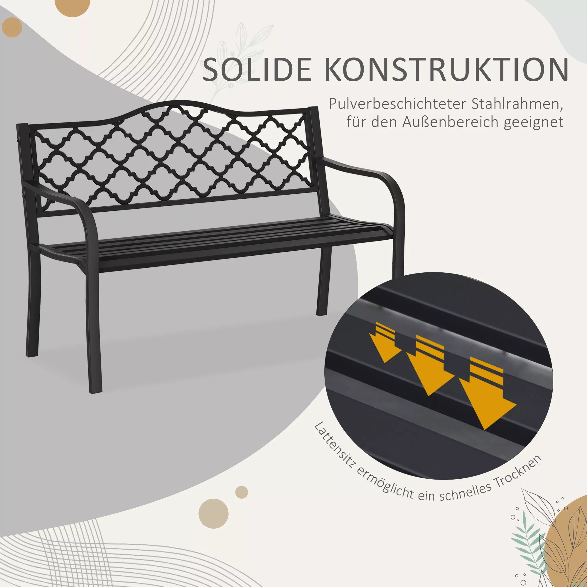 Sodo suolas 2 vietų metalinis parko suolas Suolas iki 240 kg Suolas Terasos suolas su atlošais ir porankiais Sodo baldai Ketus Juodas 128 x 58,5 x 89 cm