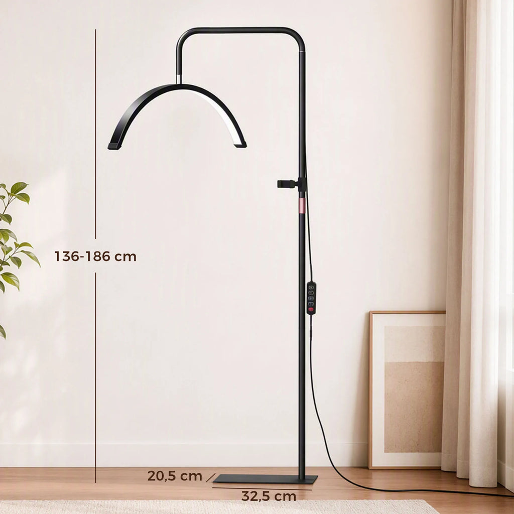 Grožio lempa pusmėnulio formos, su telefono laikikliu 136–186 cm, juoda