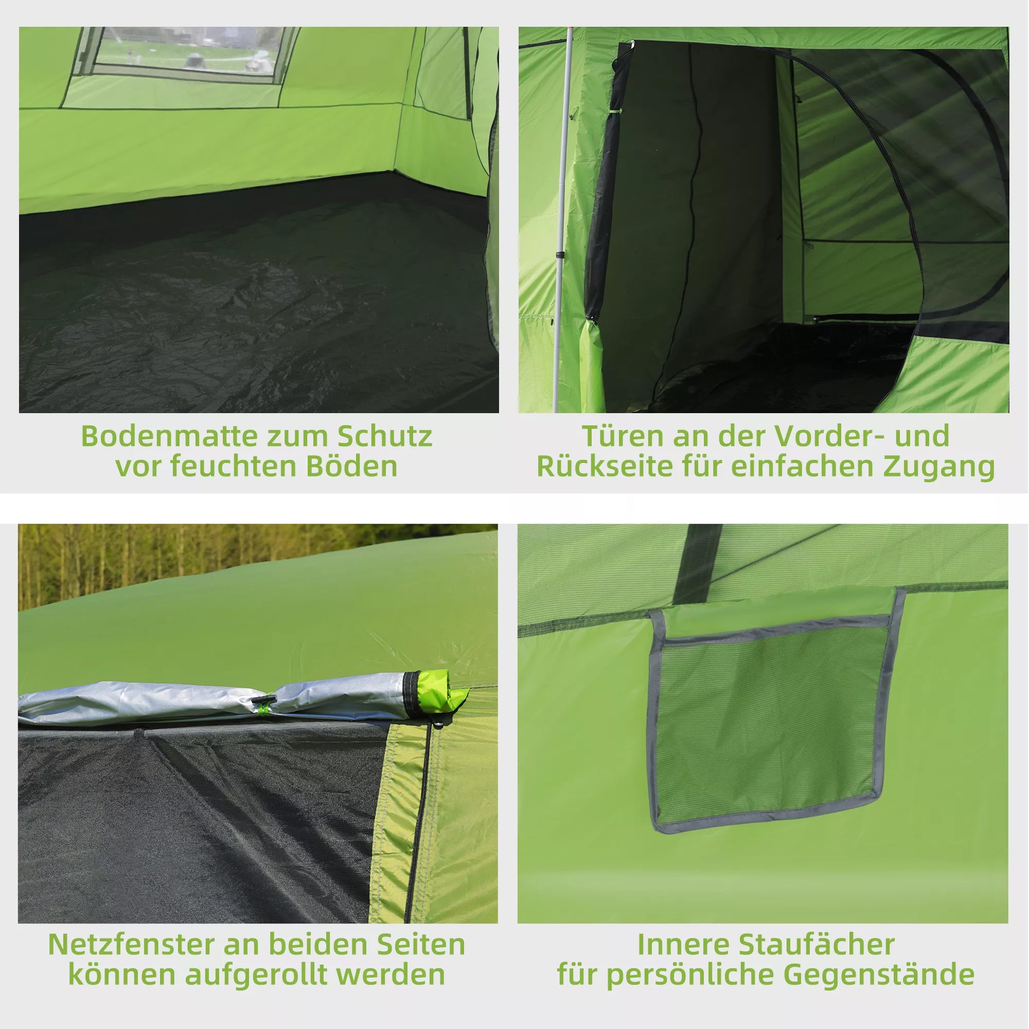 Kempingo palapinė Kupolinė palapinė Šeimos palapinė 2 miegamosios kabinos 4–8 asmenims L405 x B305 x H225 cm