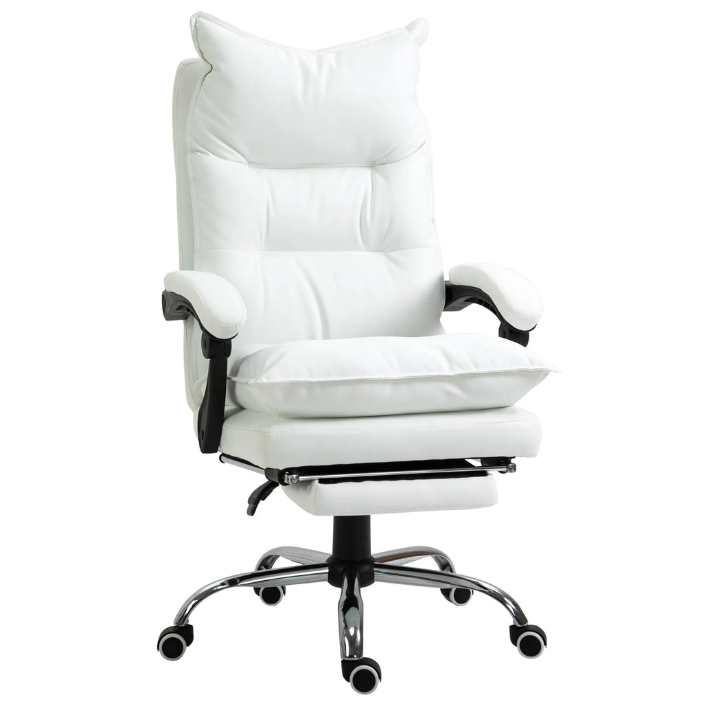 Biuro kėdė su atlošimo funkcija, ergonomiškai reguliuojamas aukštis, su atrama kojoms, paminkštinta, atlaiko iki 135 kg svorį, 66 x 72 x 122–130 cm, balta