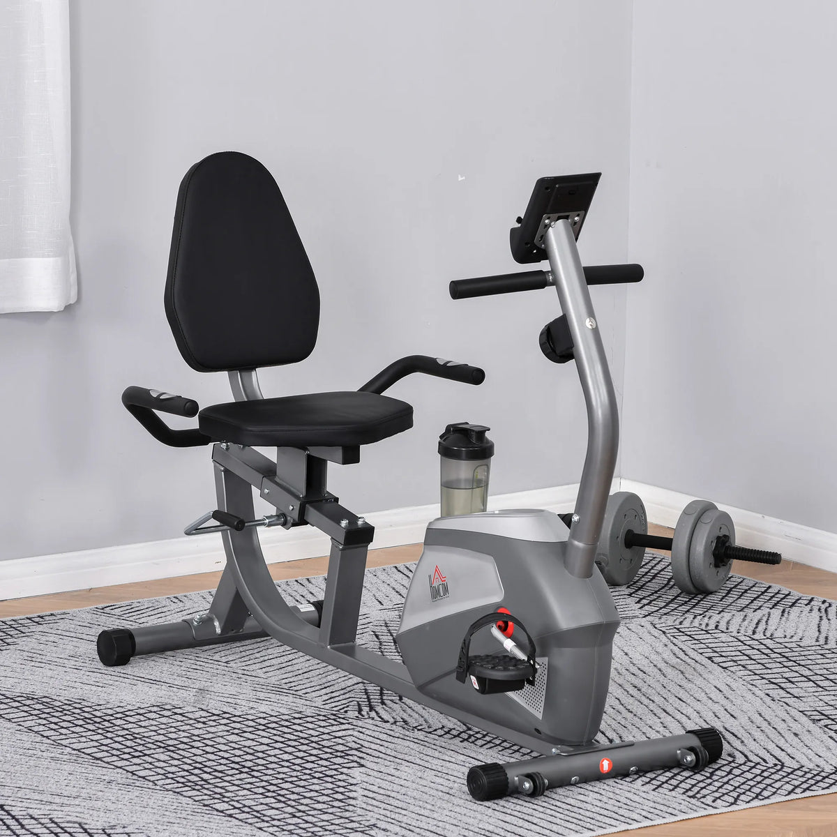 Gulsčias treniruoklis-ergometras su LCD ekranu, 110 kg, pilkas