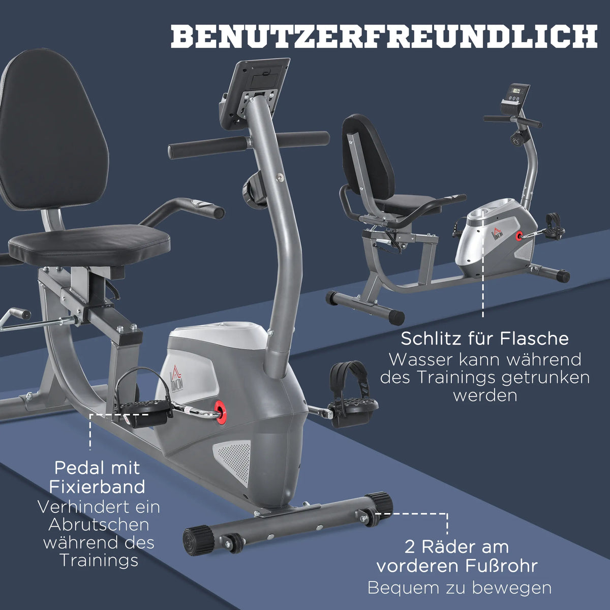Schema, rodanti treniruoklio buteliuko laikiklį, pedalo dirželį ir ratukus